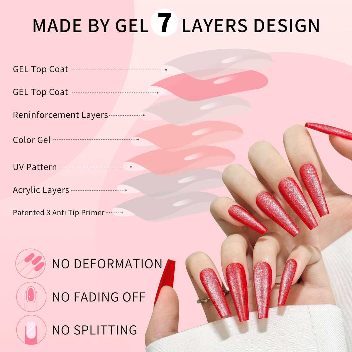 Dark Red Cat Eyes Press On Nails,12 Sizes-24 Pcs Soft Gel Red Long Coffin Fake Nails Kit with Nail Glue, Natural Reusable Stick On False Nails for Women and Girls SK1047
