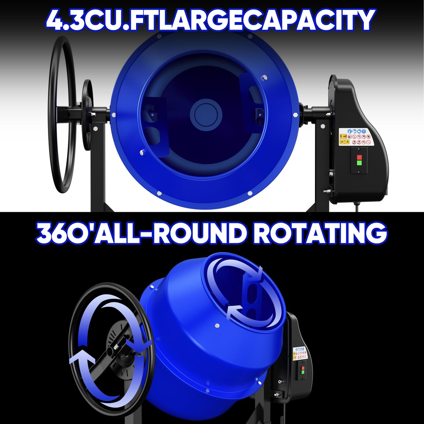 SILVEL 4.3 Cu.Ft. Concrete Mixer Machine, 450W 3/5HP Electric Cement Mixer Machine with Wheel and Stand for Stucco