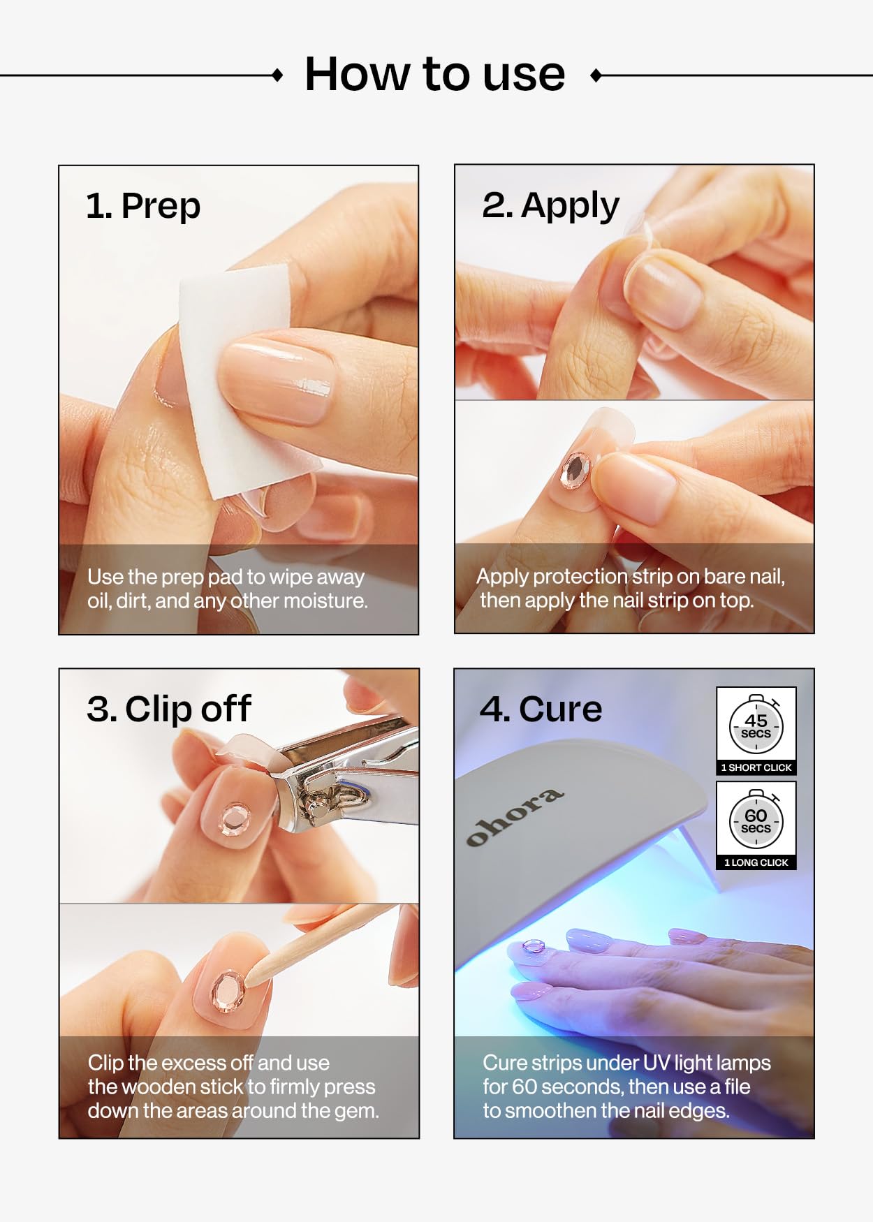 ohora Semi Cured Gel Pedi Strips (P Tanning Bear) - Works with Any Nail Lamps, Salon-Quality, Long Lasting, Easy to Apply & Remove - Includes 2 Prep Pads, Nail File & Wooden Stick