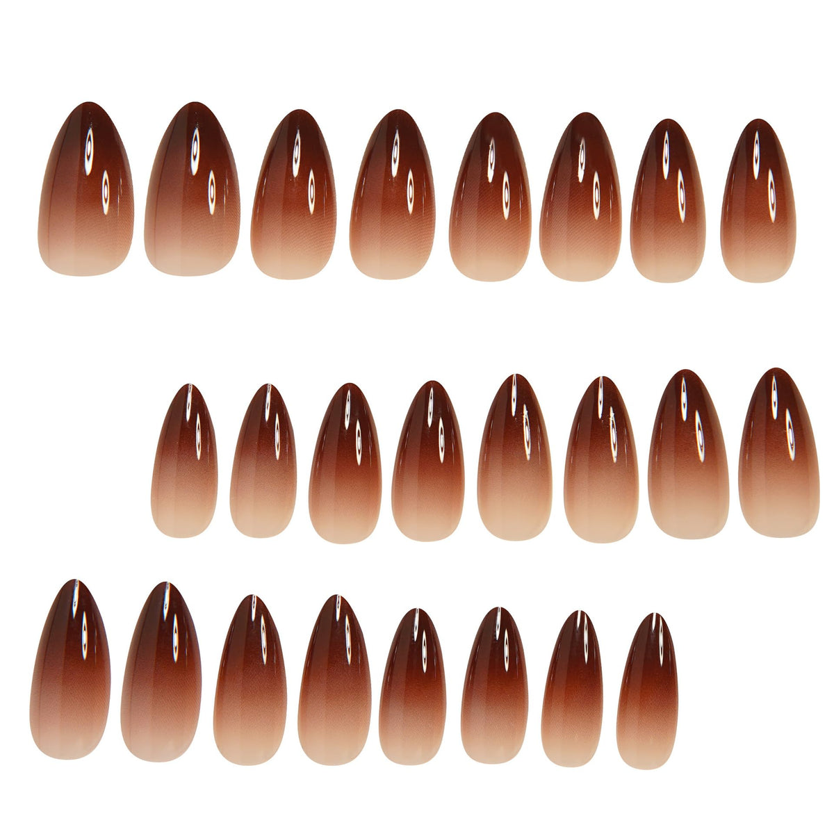 Gradient Brown Press on Nails Short Almond Fake Nails Natural French Round Acrylic Nails Press on Gradient French Glossy Full Cover False Glue on Nails for Women Manicure Decoration 24 Pcs