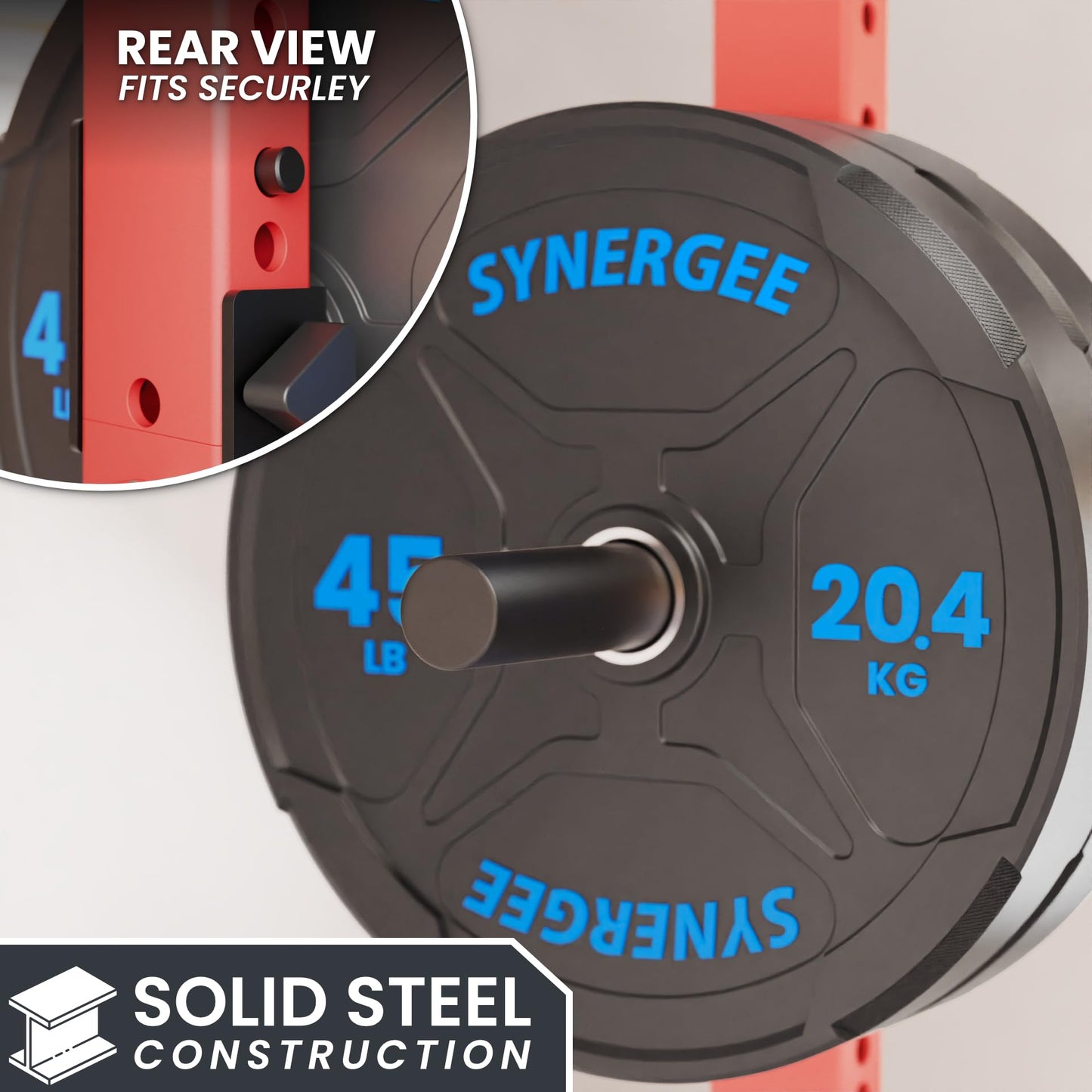 Synergee Weight Plate Storage Peg for 2x3 Power and Squat Racks. Fits 5/8" Holes. Rack-Mounted Olympic Plate Holder for Organized Weight Storage."