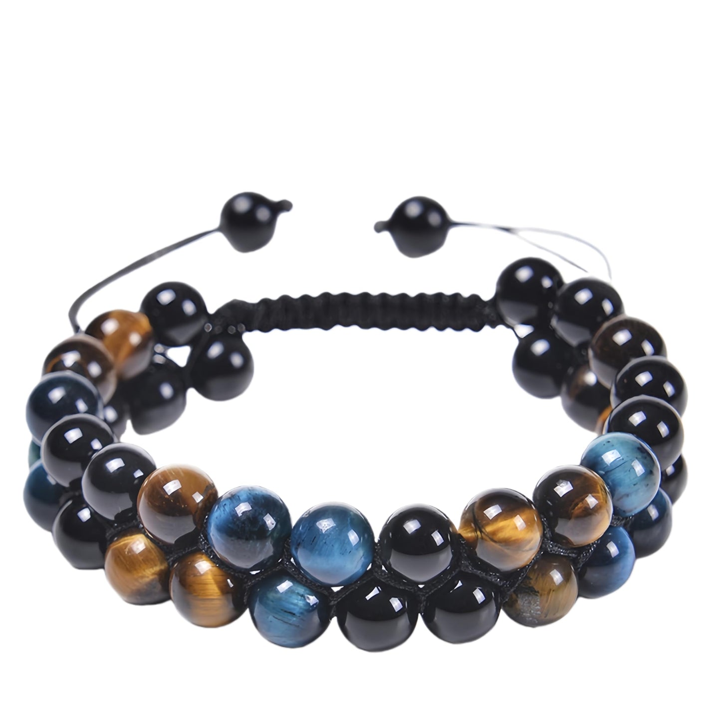 WEISHUOGUO Triple Protection Bracelet, Genuine Tigers Eye Black Obsidian and Hematite 8mm Beads Bracelet for Men Women, Crystal Jewelry Stone Bracelets Christmas Gifts for Men Bring Luck Prosperity