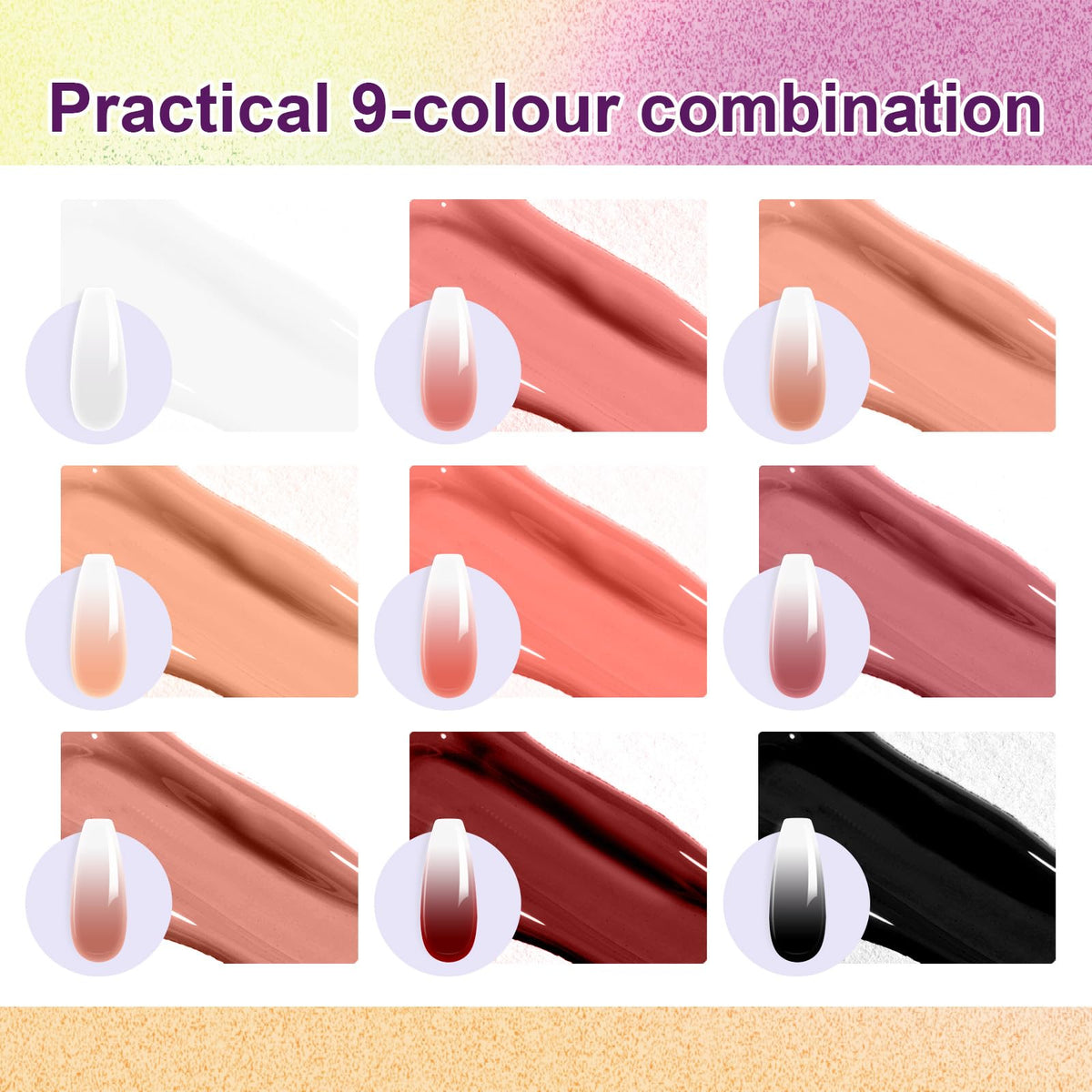 U-Shinein 9 Colors Pat Painting Nail Gel,Hema＆TPO Free,6-in-1 Gradient Ombre Paint Nails Gel Palette for Blooming,Nail Color Gel,Liner Gel,French Nail,with Chrome Powder,No Wipe,DIY Nail Art(E)