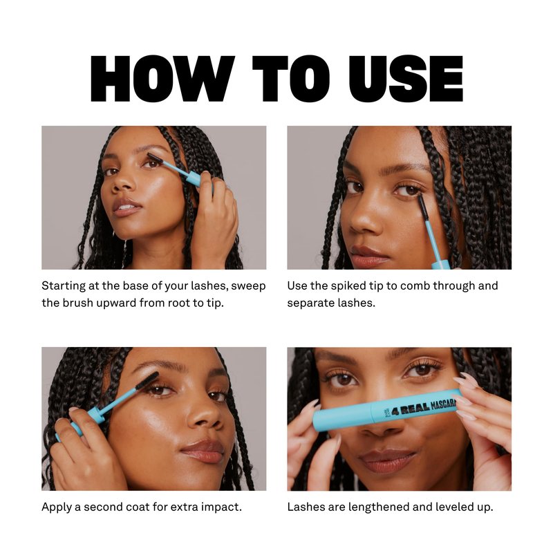 Babe Original 4 Real Mascara Black for Volume, Length, and Lift in Eyelashes, Defined & Flutterly Look, Vegan & Cruelty-Free