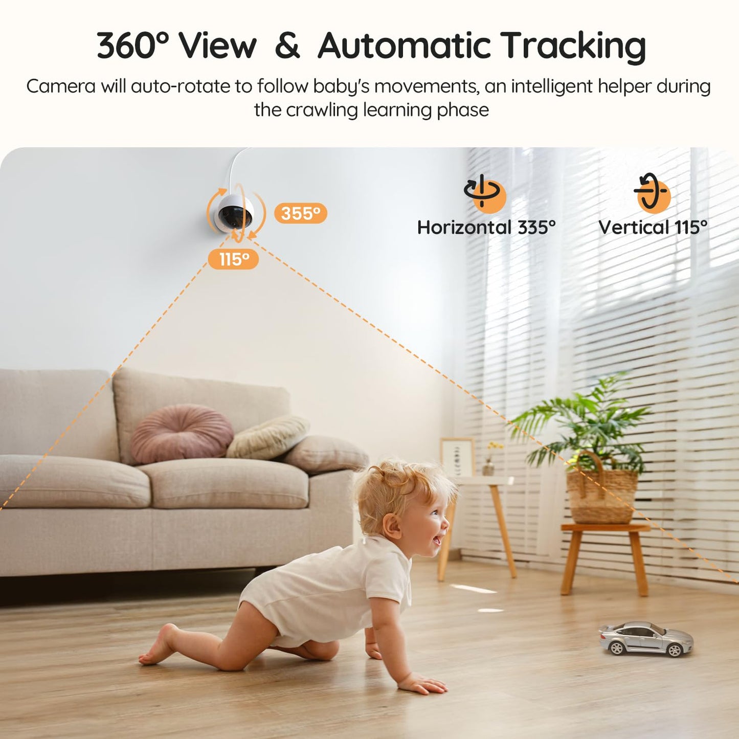 BOIFUN 5.5" AI 4MP WiFi Baby Monitor with Camera and Audio Pro Max: Smartphone App and Monitor Control, Upgrade AI Detection (Tummy Sleeping & Face), Colorful Night Light, 360° Camera, Sound Detection