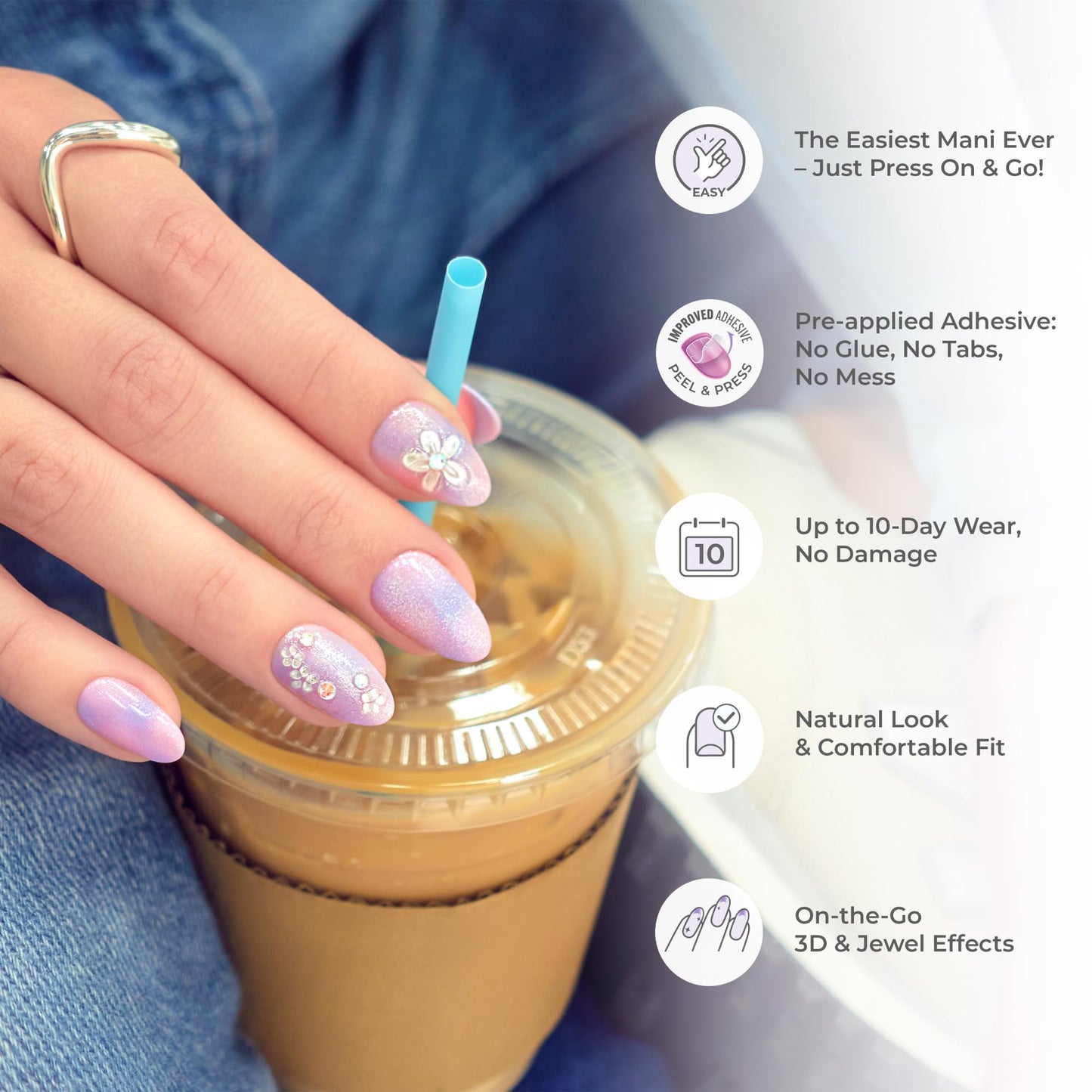 Kiss Impress No Glue Mani Press On Nails, Design, 'Venus', Pink, Medium Size, Almond Shape, Includes 30 Nails, Prep Pad, Instructions Sheet, 1 Manicure Stick, 1 Mini File