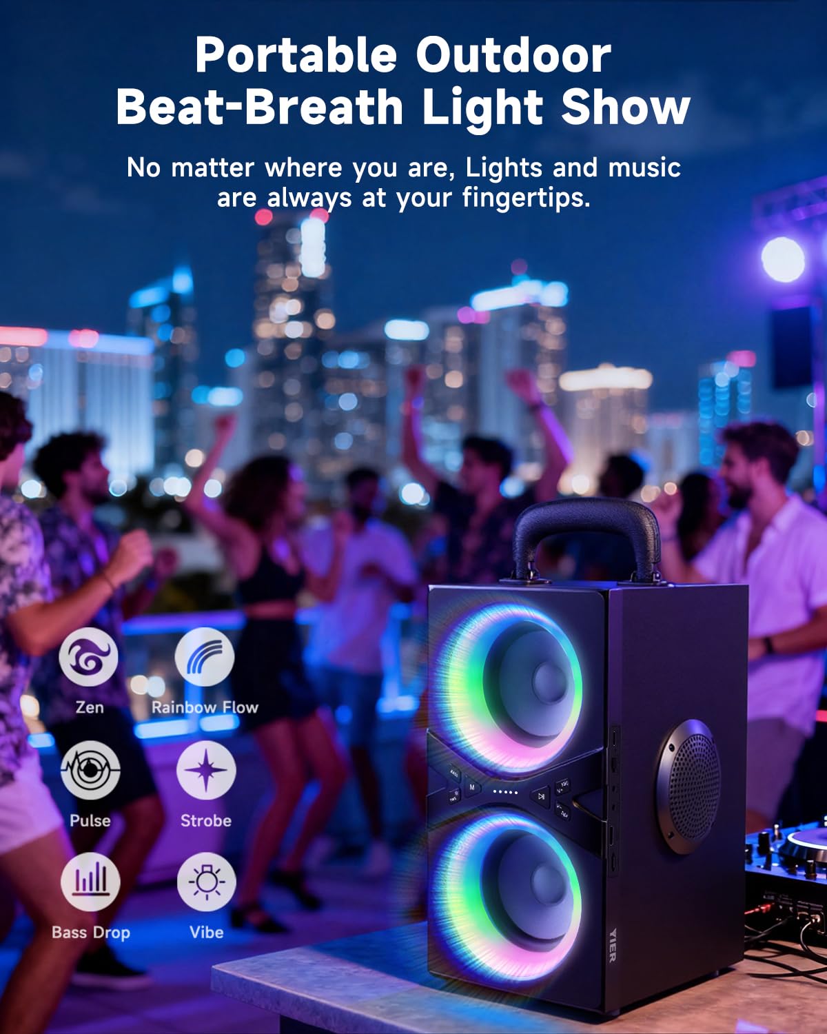YIER Party Bluetooth Speaker:80W Peak Large Stero Sound for Outdoor,Deep Bass,TWS,Loud with Lights,Portabe Wireless Big Speakers with Long Playtime,House,Projector,Movie