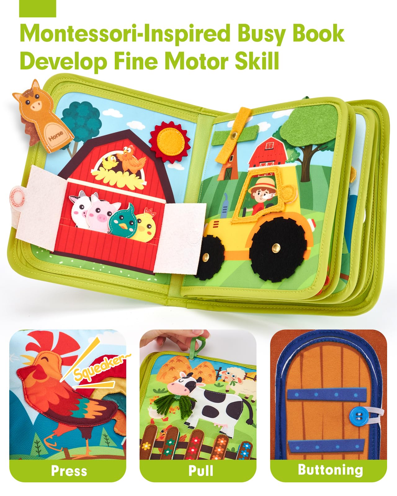 hahaland Busy Book for Toddlers 1-3 - Montessori Toys Busy Board for 1 Year Old Boy Gifts Girl Toys Educational Learning Quiet Activity Books Gifts Toddler Travel Toys for One Year Old Birthday Gift