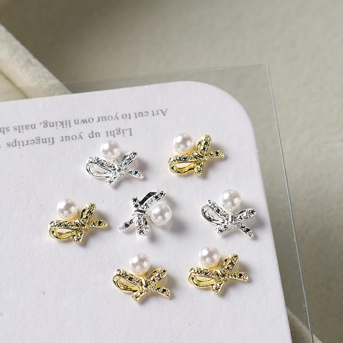 CJDLTS Bow with Pearl Nail Art Accessories Mix Stereo Matel Nails Decoration 30 Pcs Gold & Silver Sweet Bow with Pearl Nail Supplies Suitable Women Daily Manicure Decoration