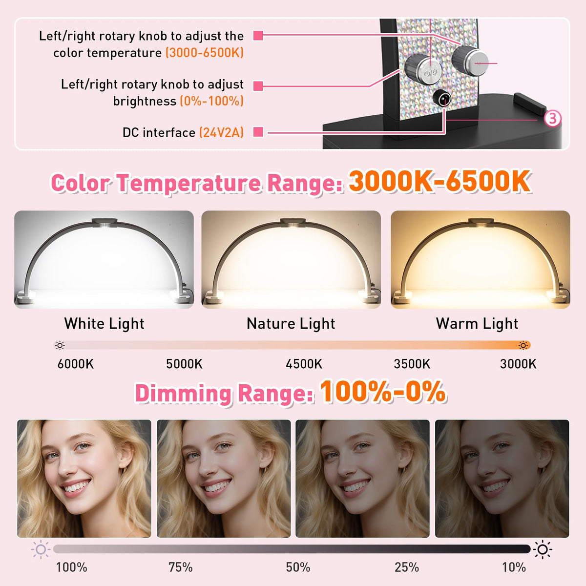 HITTI 31in Large Half Moon Light for Nail Desk, Foldable, Phone Stand, LED Adjustable Brightness and Color, 48W, Arch Nail Tech Table Lamp for Manicure, Craft, Art, Jewelry Making (Crystal Diamond)