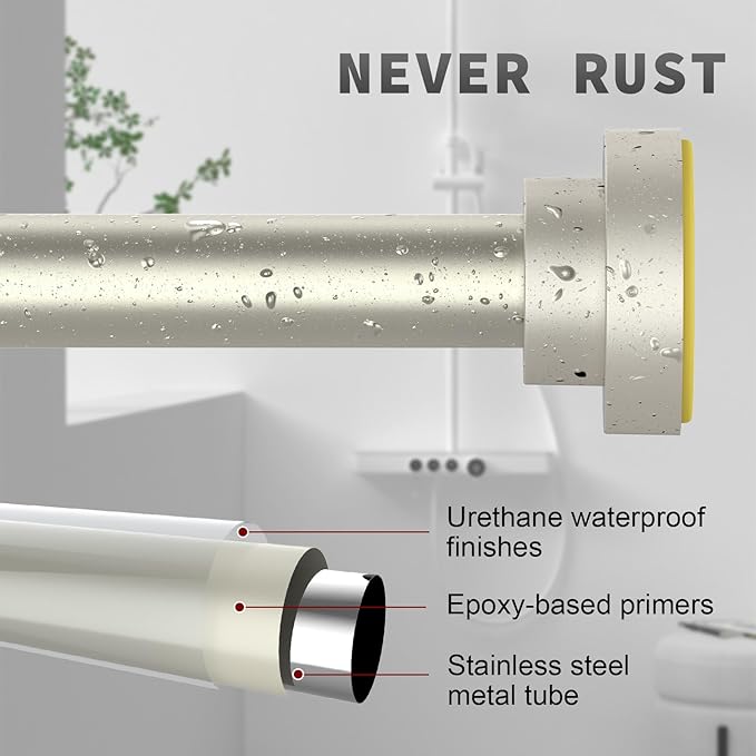 Thestoa Brushed Nickel Shower Curtain Rod Adjustable 43-92 inch, 1"Diameter Spring Tension Curtain Rod No Drill, Anti-Rust Non-Slip Shower Rod for Bathroom Tension Rod