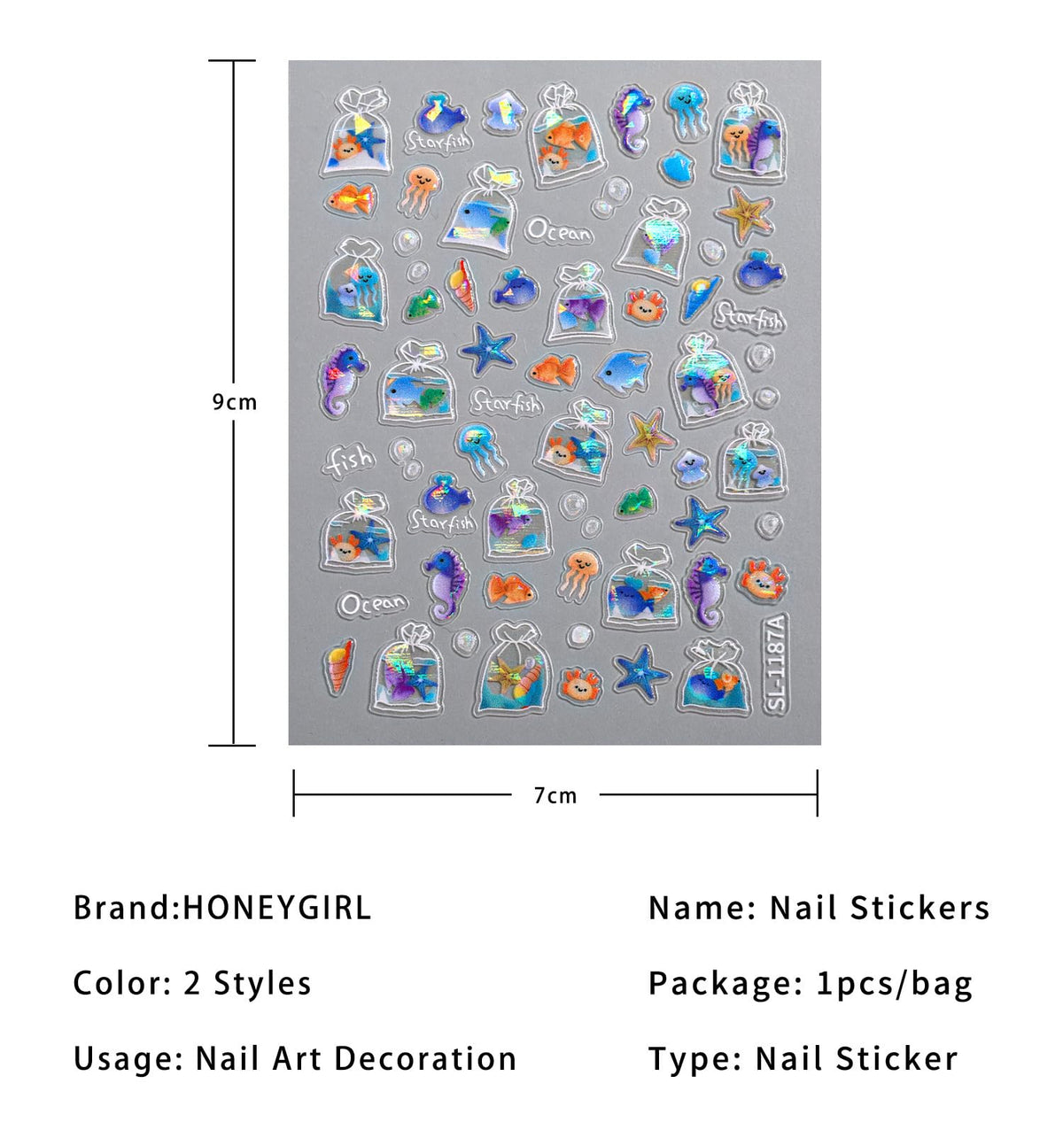SIMAYKUWA Jelly Bag 3D Goldfish Nail Stickers - 5D Relief Ocean Theme Bubble Water Nail Art Decor, DIY Easy Apply Fake Nails for Women Girls, Cute Long Lasting Manicure Accessories A Set of 2 Sheets