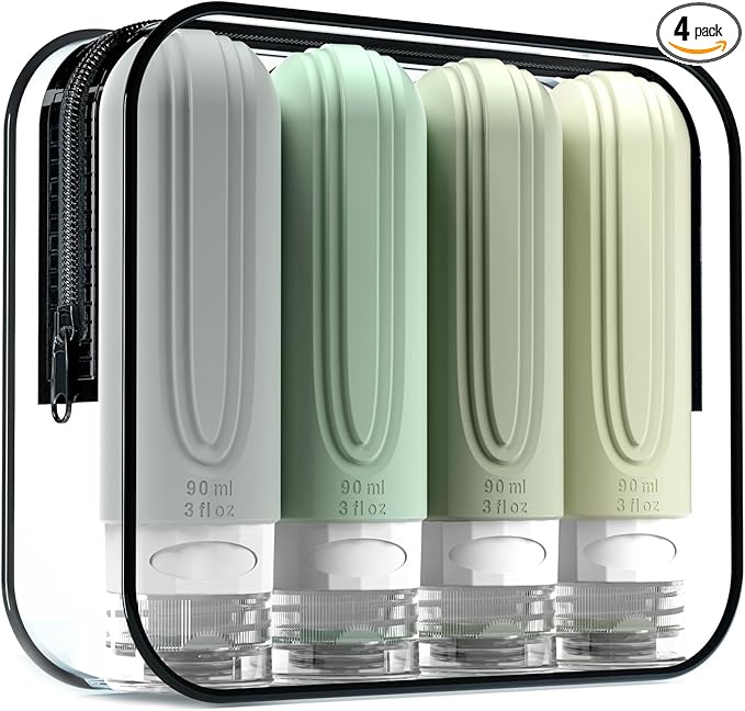 Mrsdry Travel Bottles for Toiletries, Tsa Approved 3oz Travel Size Containers BPA Free Leak Proof Refillable Liquid Silicone Squeezable Travel Accessories for Shampoo Conditioner Lotion (4 Pack)â¦