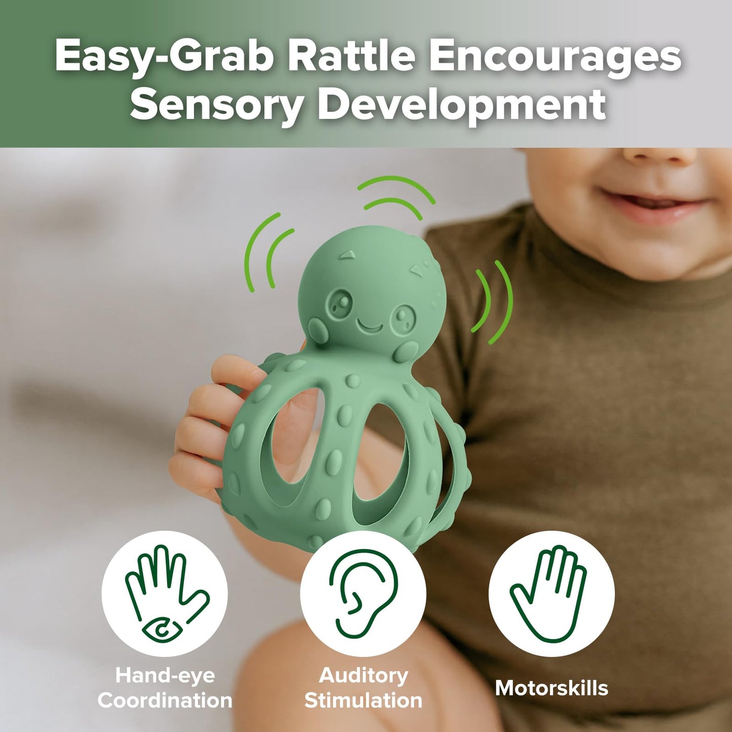 Haakaa Silicone Teether Combo&Octopus Rattle Teether-Baby Freezer Teething Toy - Soft Cold Teether - Soothe Teething Pain & Itching Gums - Perfect Size-in-1 Baby Teething Toy with Gentle Rattle