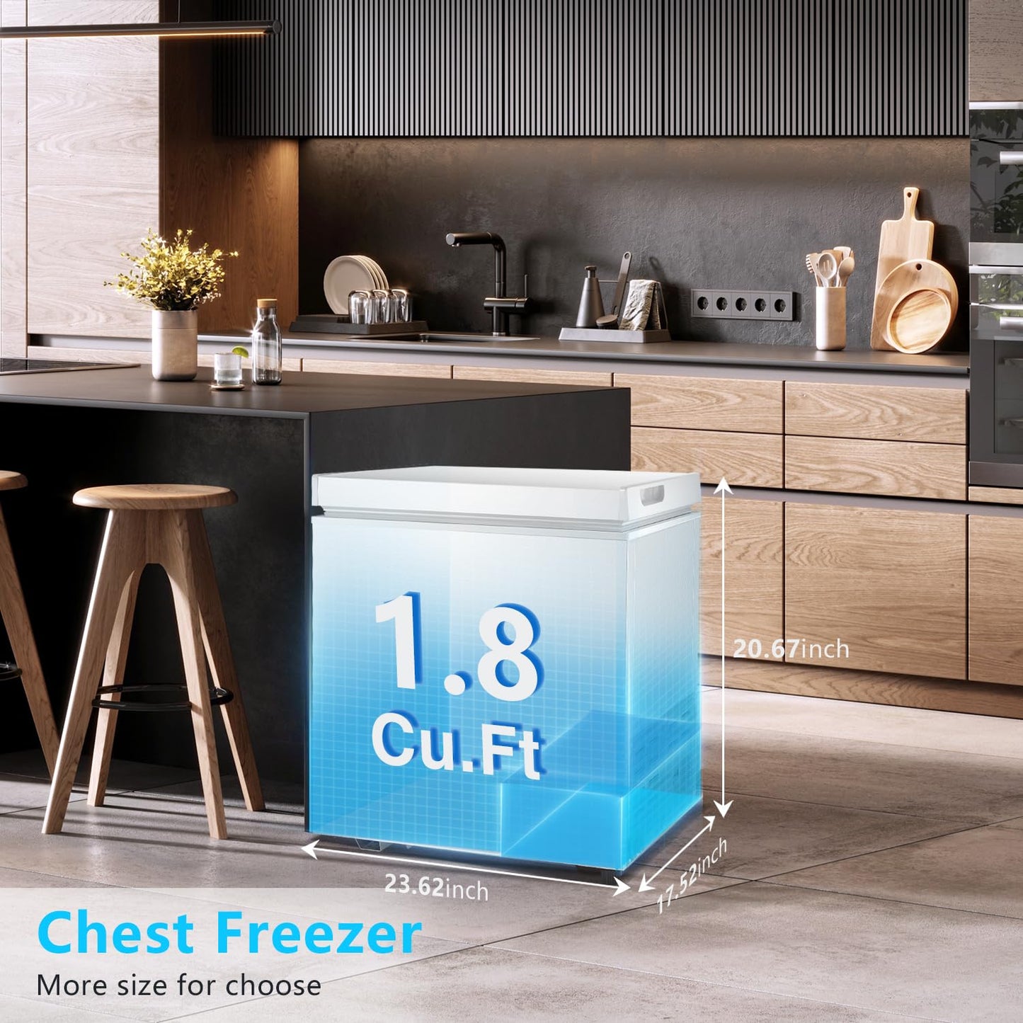 R.W.FLAME Chest Freezer 1.8 Cubic Feet, Small Mini Deep Freezer, Adjustable Temperature, Energy Saving, Top Open Door Deep Freezer, White