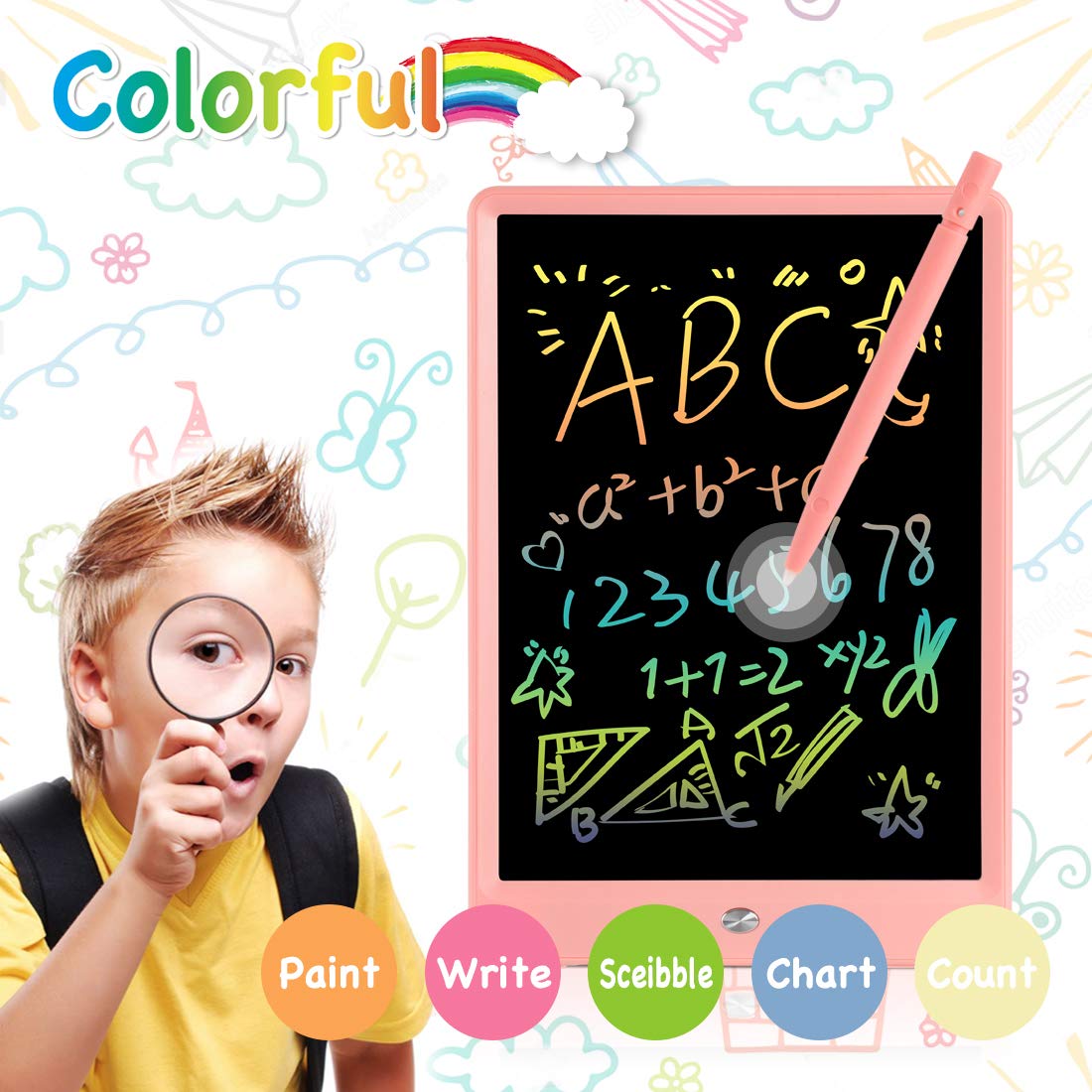 ORSEN LCD Writing Tablet 10 Inch, Colorful Doodle Board Drawing Pad for Kids, Toddler Toys for 3 4 5 6 7 8 Year Old Girls Boys Gifts (Pink)