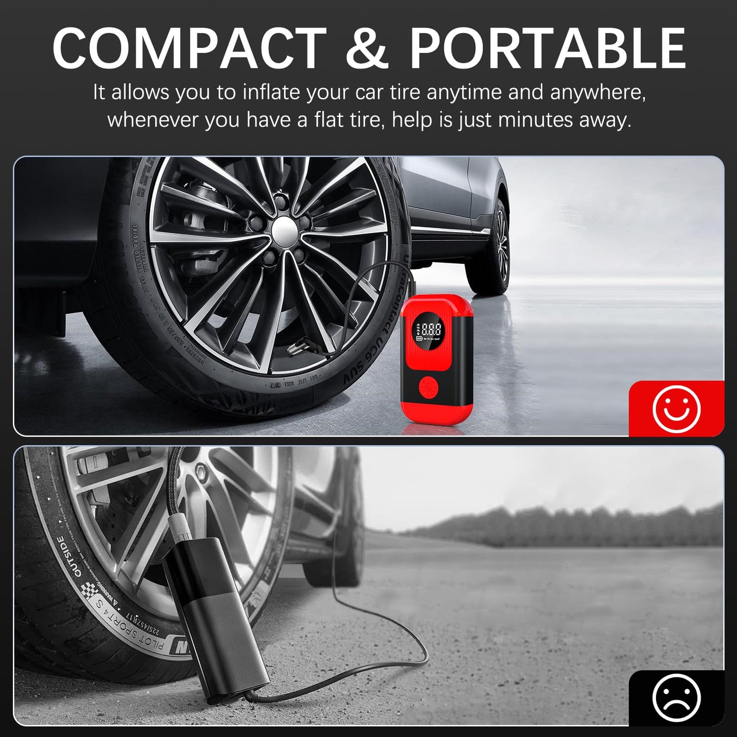ApexNexus Tire Inflator Portable Air Compressor & Car Jump Starter, Cordless Air Pump with LED Light & Pressure Gauge for Auto,Motorcycles,Bikes,Balls.