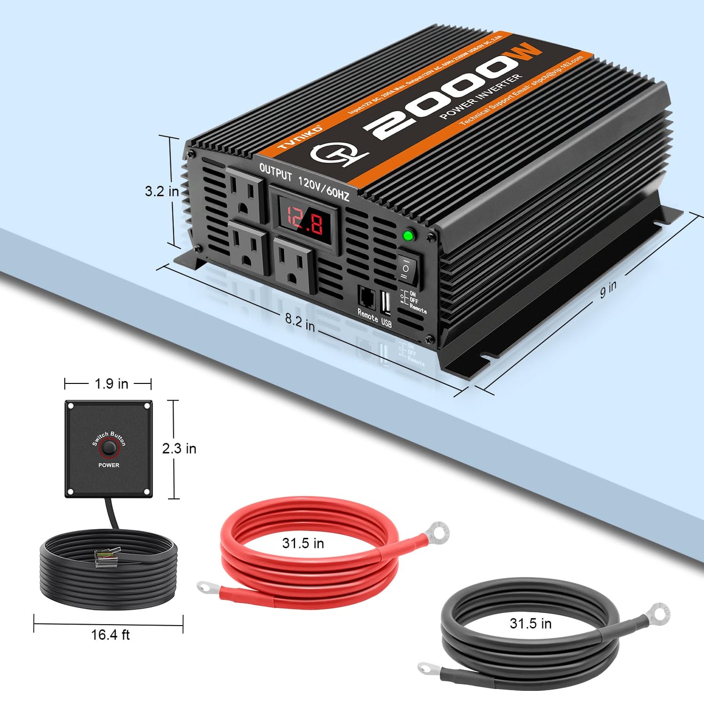 TVNIKD 2000 Watt car Power Inverter 12V to 110V/120V Inverter for car Truck semi Truck Vehicles Camping with 1 USB Ports and 2 AC Outlet Power Converter with LCD Display 2000W Inverter