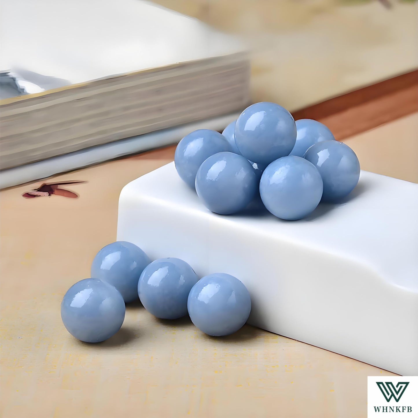 WHNKFB 6mm 100PCS Natural Blue Angelite Round Beads, Celestial Blue Loose Gemstone Beads for Jewelry Making Craft - 6mm 8mm 10mm Options with Free Elastic Cord