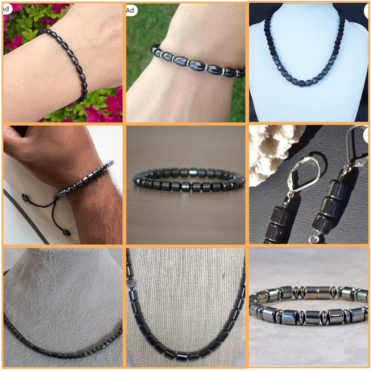 HAAMIIQII 110pcs 10mm Natural Black Hematite Loose Gemstone Beads Rondelle Shape Spacer Stone Beads for Jewelry Making DIY Bracelets Necklaces Crafting