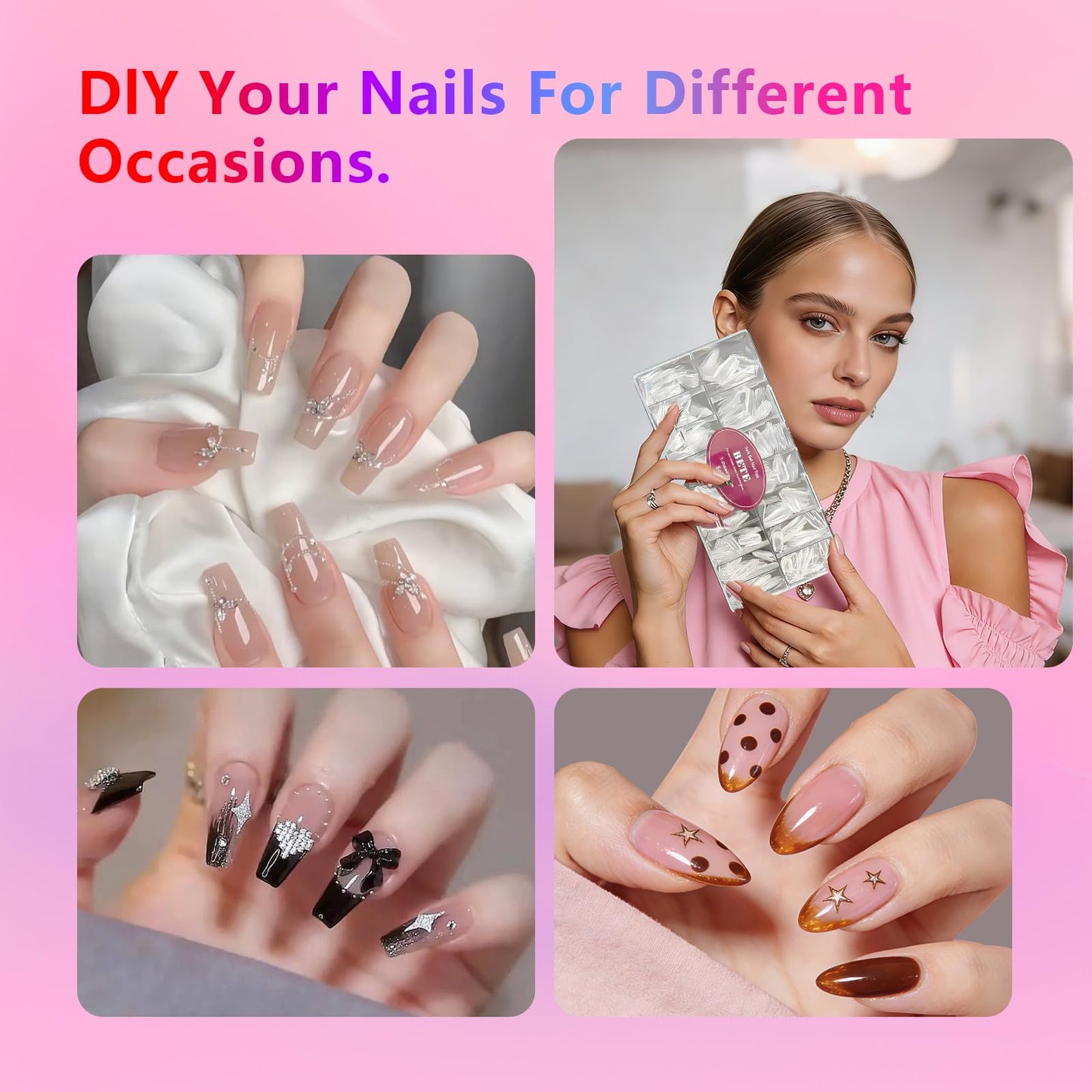 BETE Long Stiletto Clear Acrylic Nail Tips–544Pcs 16 Sizes with Half Sizes, Tipex Instant Apex Full Cover False Nails, Pre-Shaped Strong Thick Press On Nails for Home & DIY Manicure