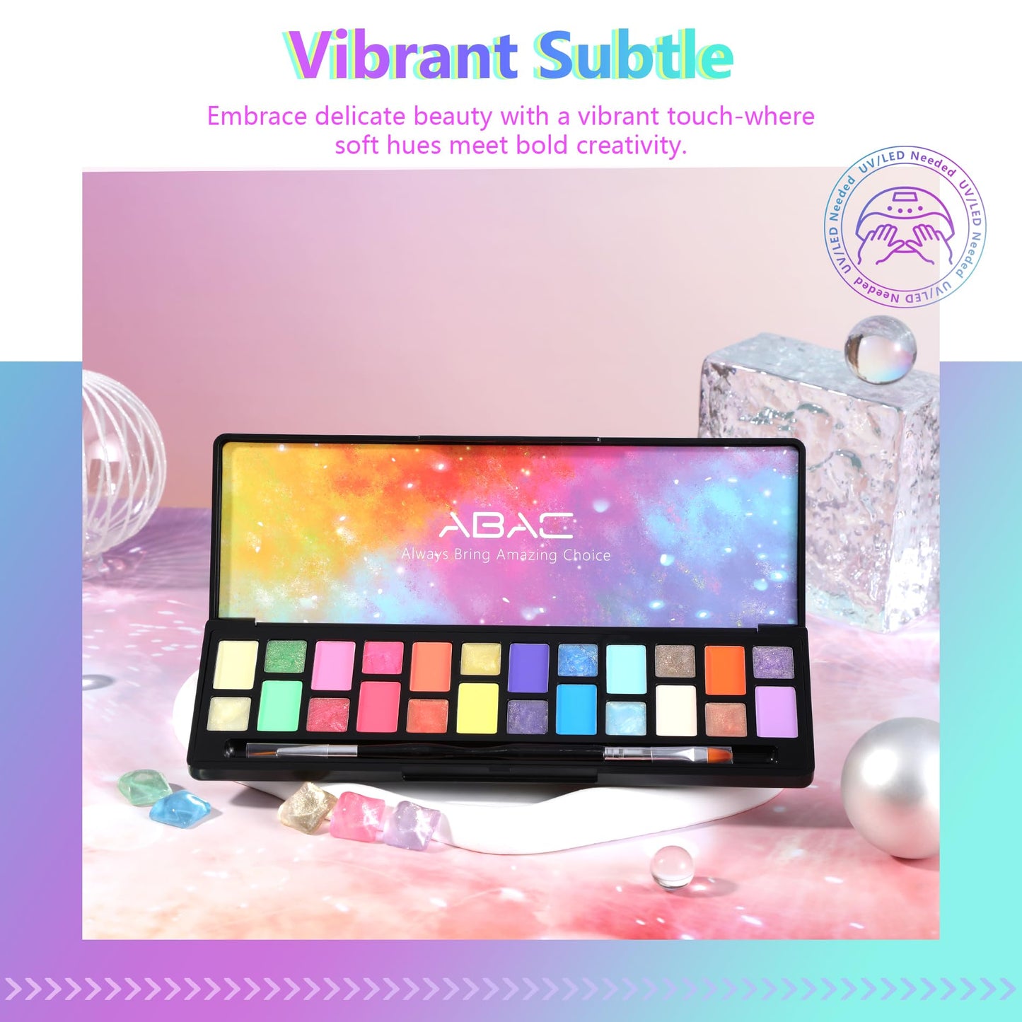 ABAC 24 Color Solid Gel Nail Polish,Pat Paint Gel,Ombre Nail Gel Hema-Free No-Spill Rainbow Shades w/Pro Brush,Summer 2025 Clump-Free Shimmer for Rave,Beach & Festival Nails