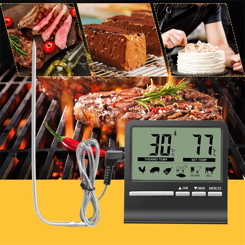 BERHUTJ Kitchen Food Thermometer Digital Barbecue Meat Cooking Baking Timer Electronic Measuring Meter