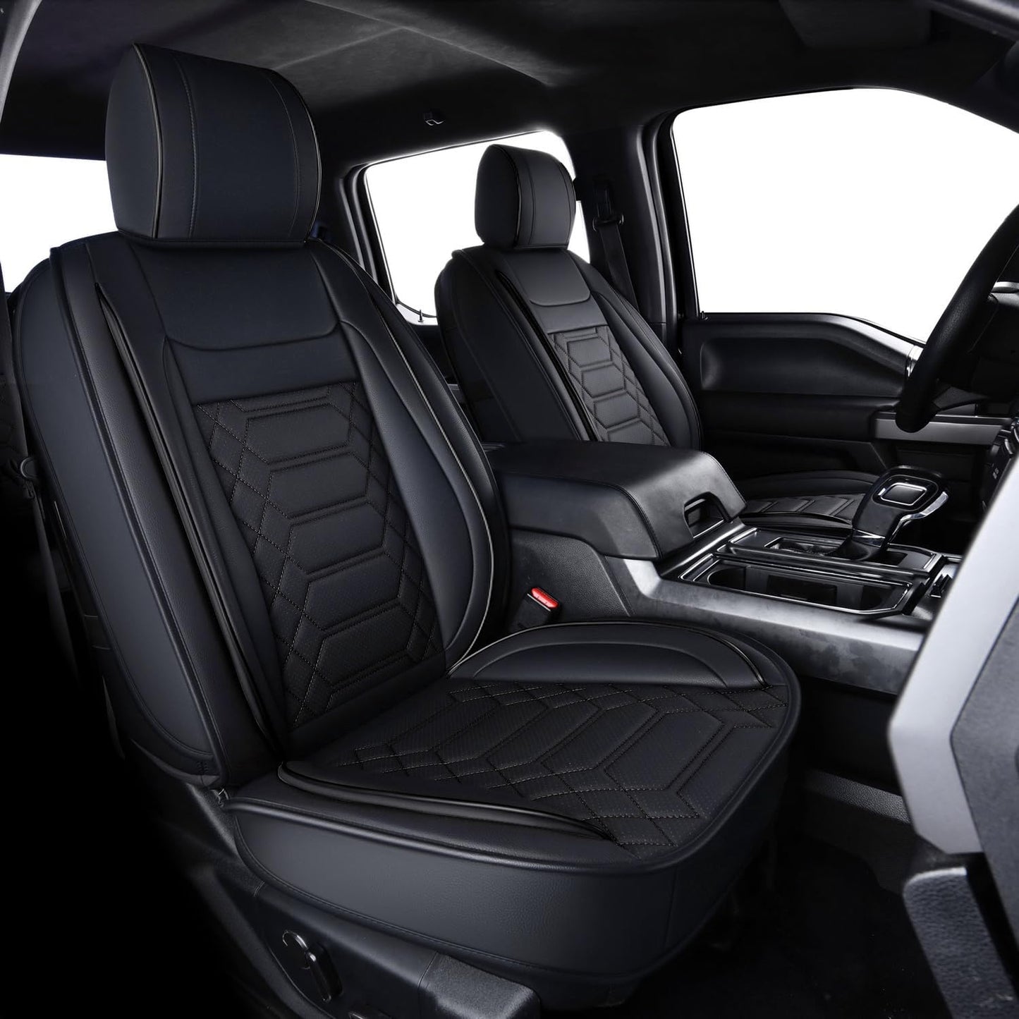 RISINGSTAR F150 Faux Leather Seat Covers, fit for 2015-2025 F150 SuperCrew, and 2017-2025 F250 F350 F450 Super Duty Crew Cab(Full Set, Black)