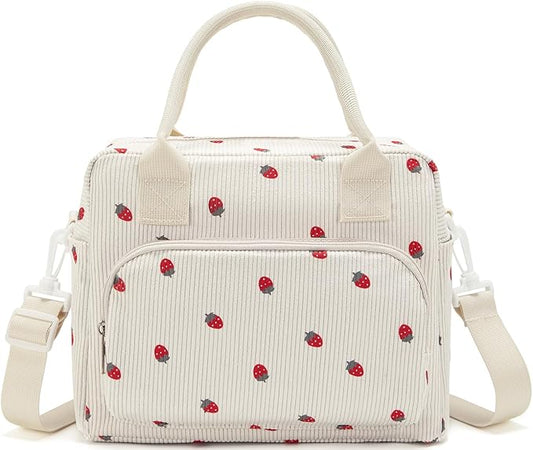 Lunch Bag Women Lunch Box for Women Adult Cute Insulated Lunch Bag Lager Cooler Lunch Tote Bags for Work Picnic (Light Yellow-Strawberry)