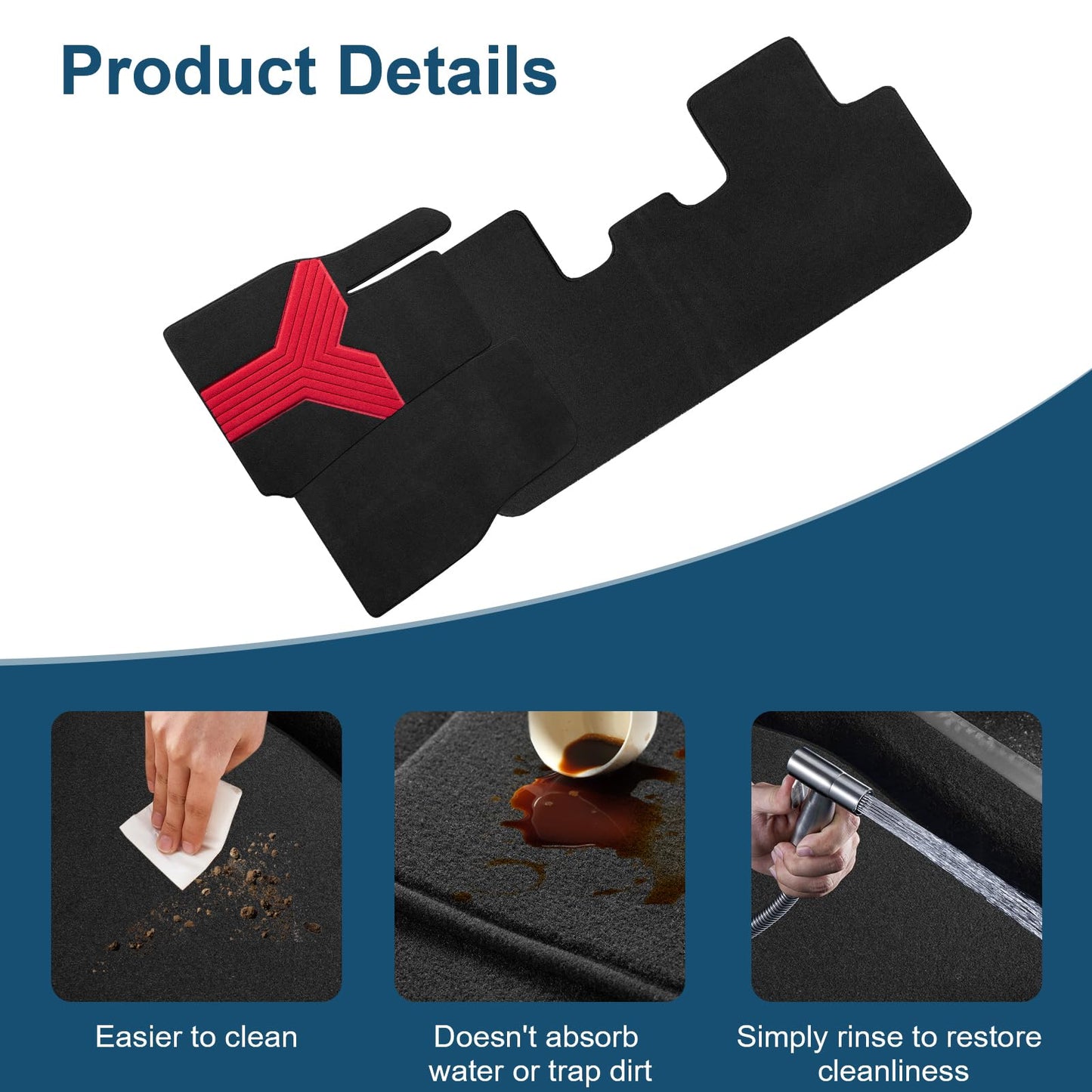 PEIDER-X Car Floor Mats for Tesla Model Y 2021-2024, Nylon Car Floor Mats, All Weather Protector Automotive, Front & Rear Seat Car Rug 3PCS