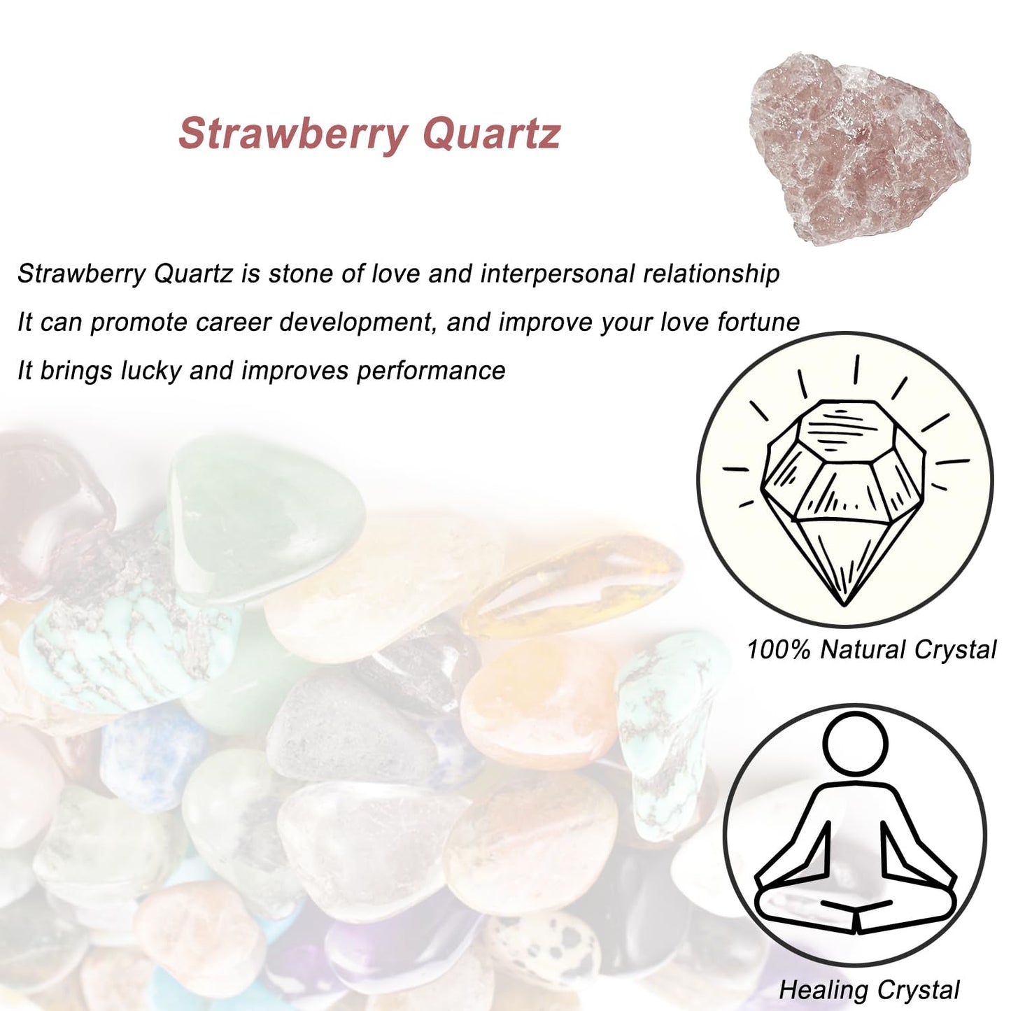 Strawberry Quartz Raw Crystals, Large 1.25-2.0" Healing Crystals Natural Rough Stones Crystal for Tumbling, Cabbing, Fountain Rocks, Decoration, Polishing, Wire Wrapping, Wicca & Reiki