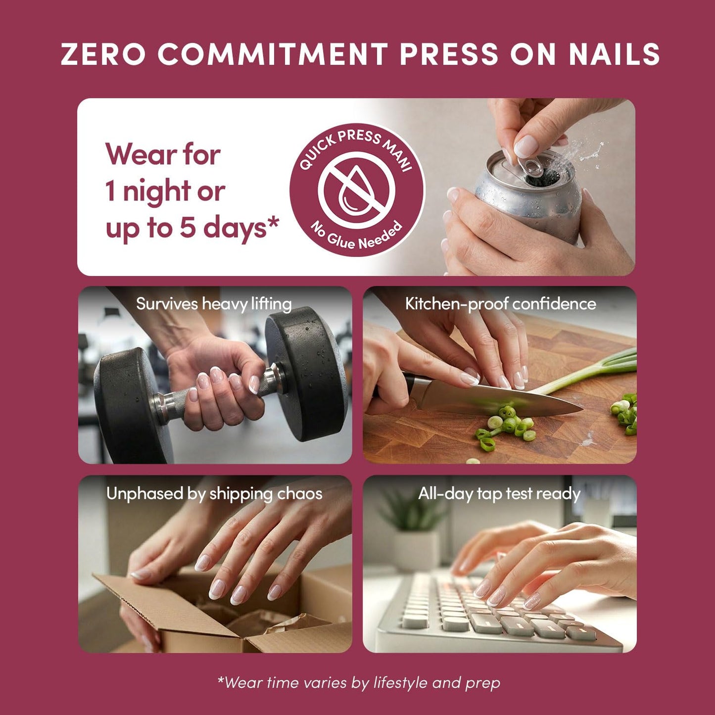 Glamnetic Quick Press Mani Bundle - No Glue Press On Nails, Just Peel and Stick | Lime Beam & Velvet French | Mess Free Salon Quality Stick On Nails | Almond & Round Extra Short Nails