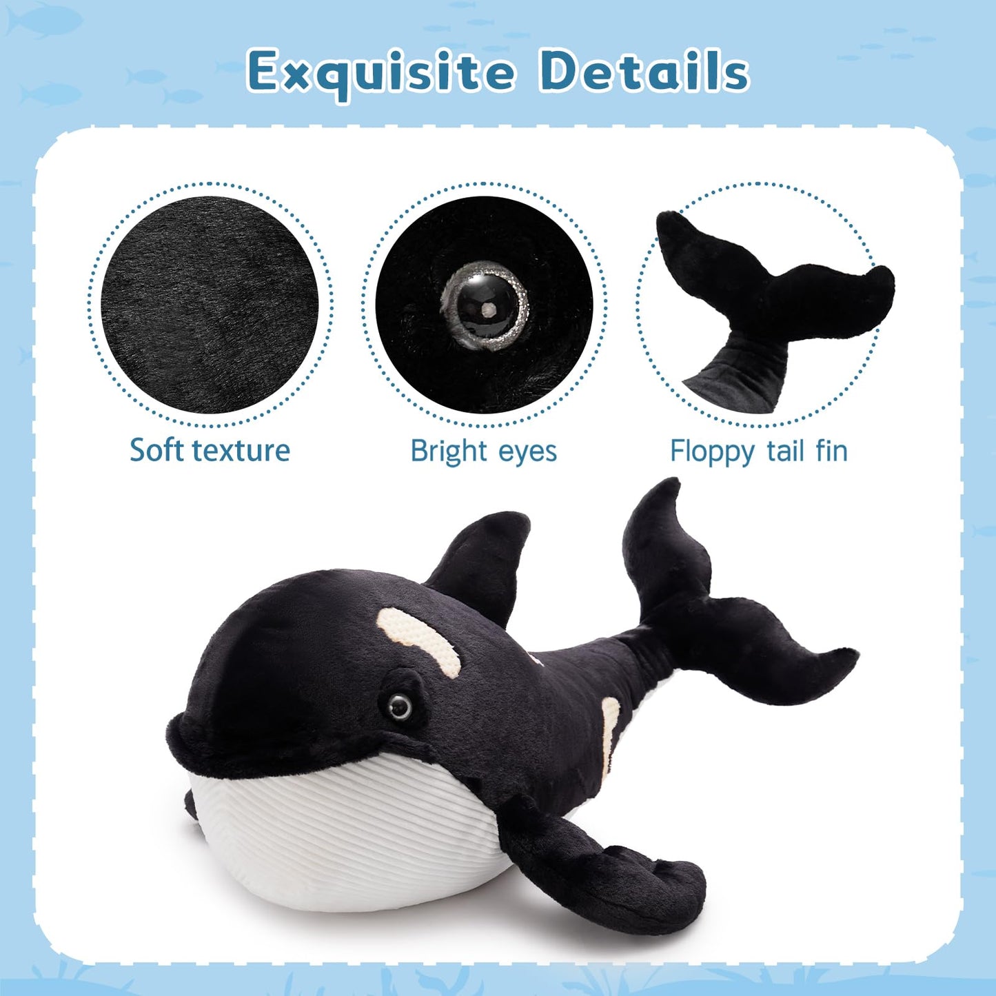 MorisMos 51Inch Giant Orca Stuffed Animal, Big Realistic Stuffed Orca Plush Toy, Large Soft Killer Whale Stuffed Animal Toy Sea Animal Gift for Kids Girls Boys Birthday Christmas