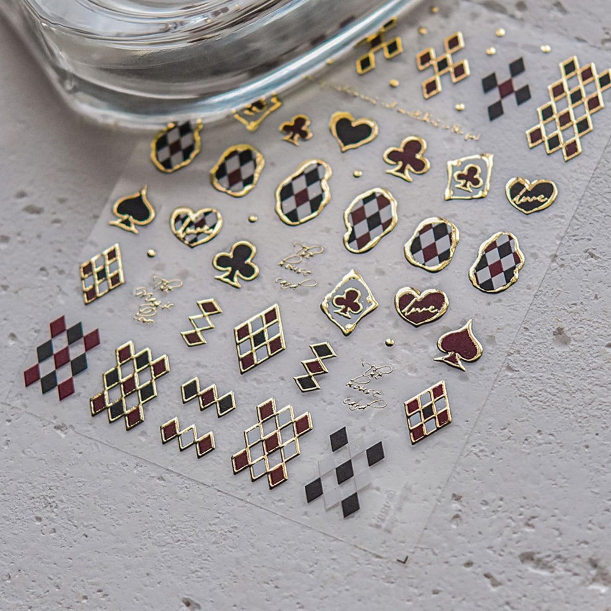 Red Black Nail Art Stickers Decals Poker Nail Stickers with Gold Design Lined Pattern Heart Nails Art Charms Self-Adhesive Star Moon Nails Supplies for Women Girls Manicure Decoration
