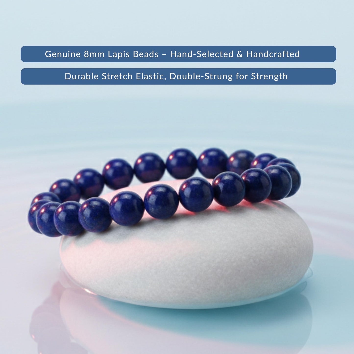 Cherry Tree Collection Blue Lapis Lazuli Beaded Bracelet – Genuine 8mm Gemstone Stretch Bracelet for Men & Women – Handmade Crystal Bracelet - (Blue Lapis Lazuli - L)
