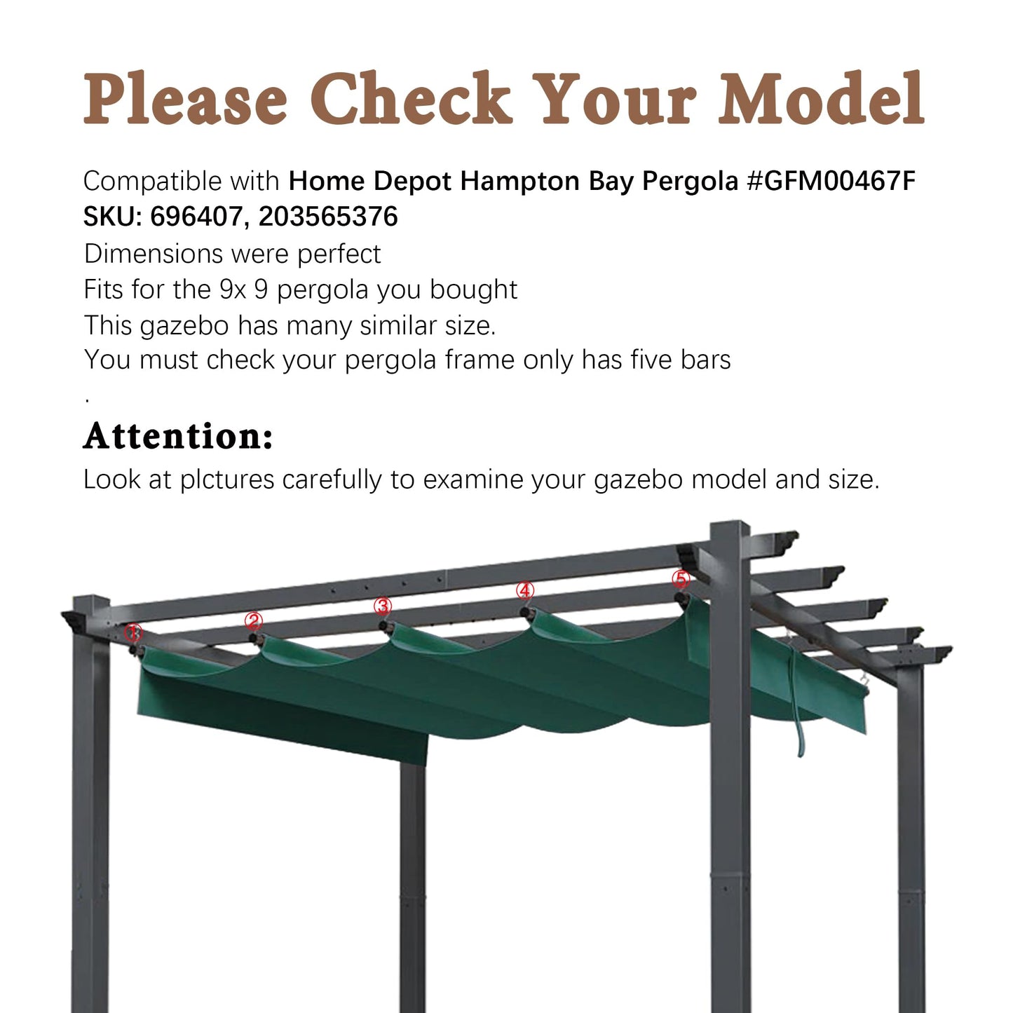 SCOCANOPY Replacement Cover Compatible with Home Depot Hampton Bay Pergola # GFM00467F,GFM00469A,(Forest Green)