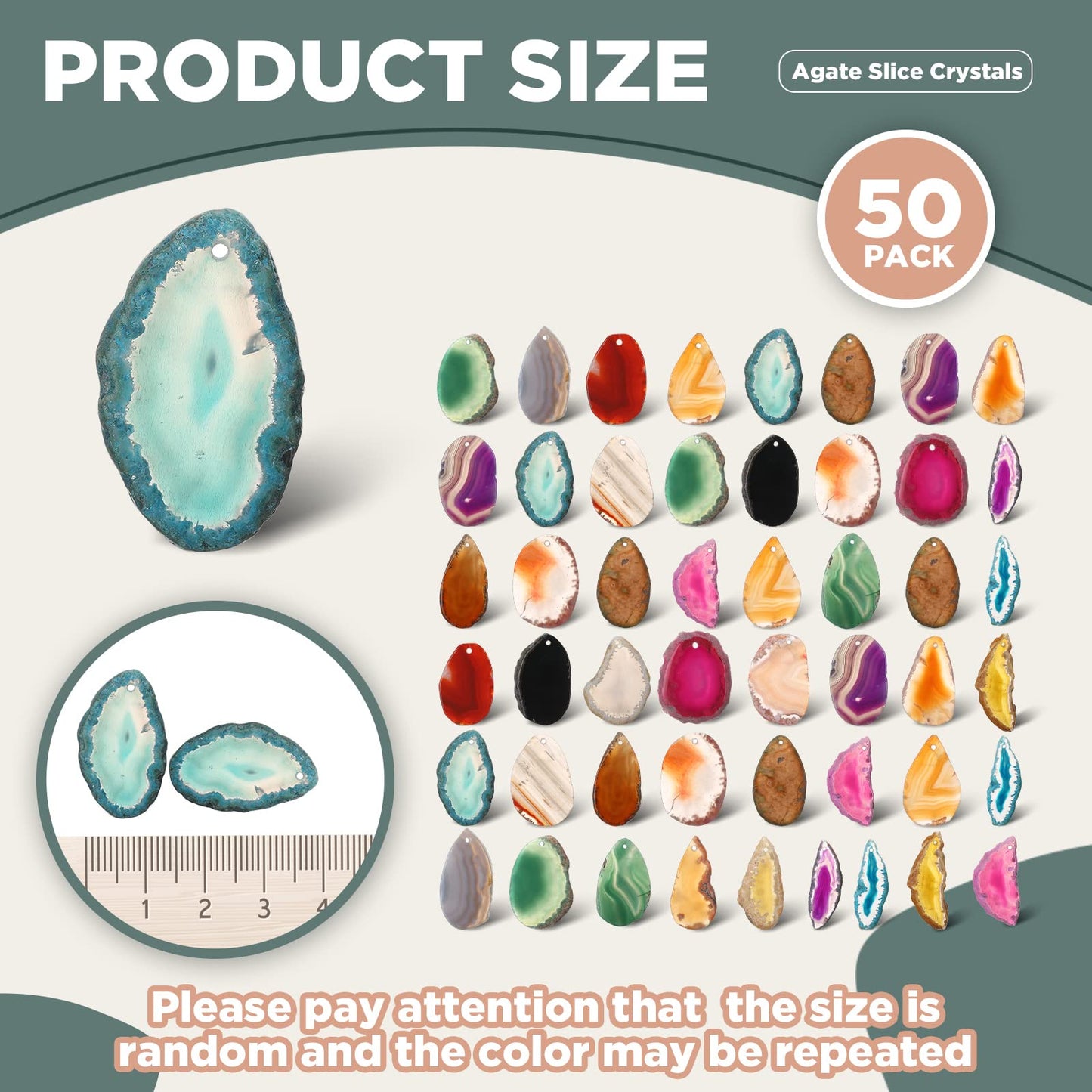 Nuenen 50 Pcs Polished Agate Slices Bulk Light Table Slices Crystals Healing Crystals Geode Stones Irregular Agate Pendants Gemstones for DIY Jewelry Making Home Decor(Medium)