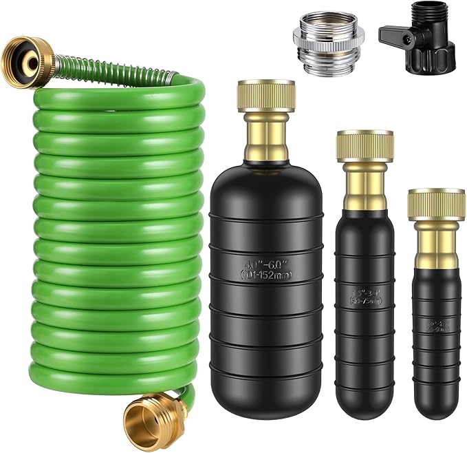 3 Pcs Drain Bladder Kit, Drain Cleaning Bladder Fits 1" to 6" Pipes, with 10 ft Retractable Hose, Shut-Off Valve & Brass Faucet Adapter Fits Most Faucetsâ For Sinks, Showers, Pools & Drains (Green)