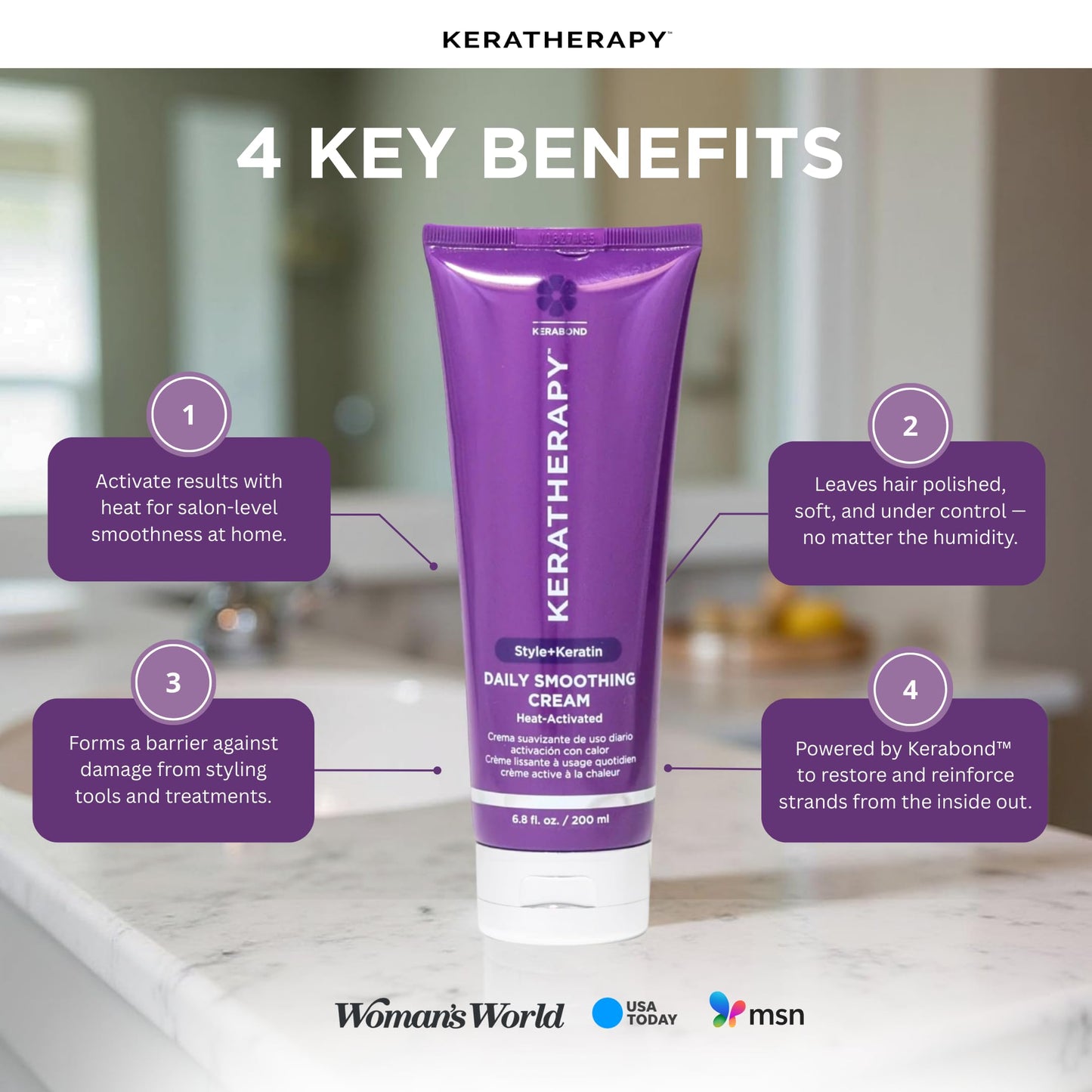 KERATHERAPY Daily Smoothing Cream, 6.8 fl. oz., 200 ml - Keratin Infused Smoothing Cream for Blowouts with Collagen, Jojoba Oil, Wheat & Argan Oil