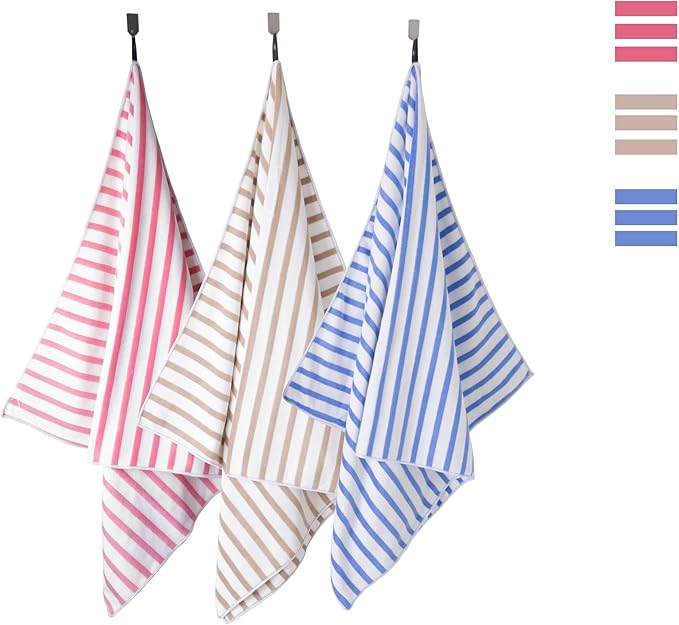 JML Beach Towels, Microfiber Bath Towel (6 Pack, 30" x 60") Cabana Stripe Absorbent, Quick Dry Bath Towel Set for Adults, Travel, Summer Holiday, Sport, Swimming, Pool, Yoga, Camping, Stripe Pink
