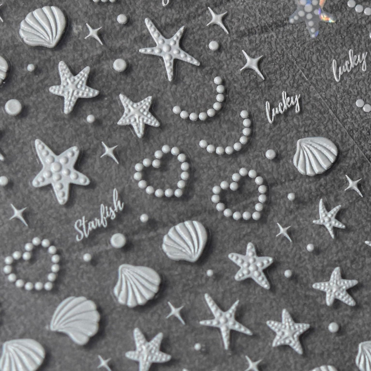 Phuryllic 3D Nail Stickers for Nail Art, Embossed Self-Adhesive Cute Nail Charms & Decals for DIY Nails, Easy-to-Apply Nail Design Supplies & Accessories for Home Manicure-White Shells Starfish