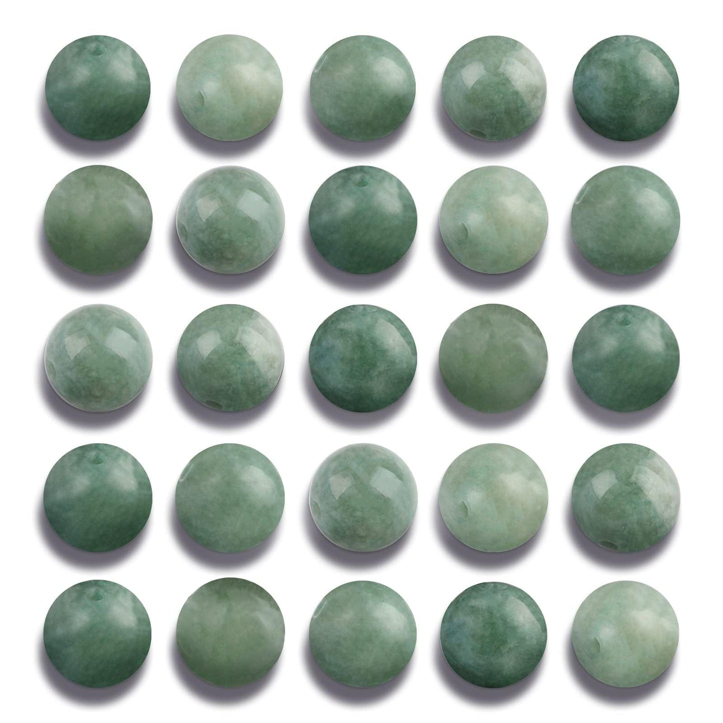 NITOPUPU 100Pcs 10mm Natural Smooth Burmese Jade Beads Round Loose Gemstone Stone Beads for Jewerly Making with Crystal Stretch Cord