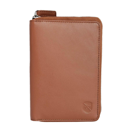 ALLEN & MATE 100% Leather Passport Holder for Travel RFID Blocking Passport Wallet for Men & Women - Zippered Compact Travel Document Organizer Fits Passport, Cash, Cards, SIM, ID and Tickets