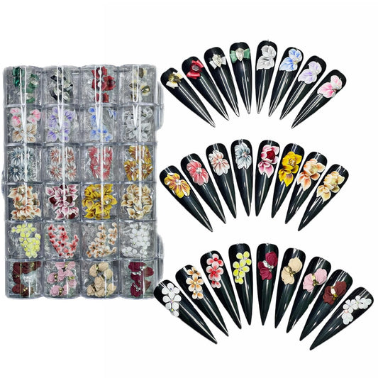 Set 100Pcs Handmade 3D Acrylic Flowers For Nails Art Decor Set, White 3D Flowers For Nails, Acrylic Flower Nail Art Diverse Collection in One Box for Nail Designs For Women (Box8#-100Pcs)