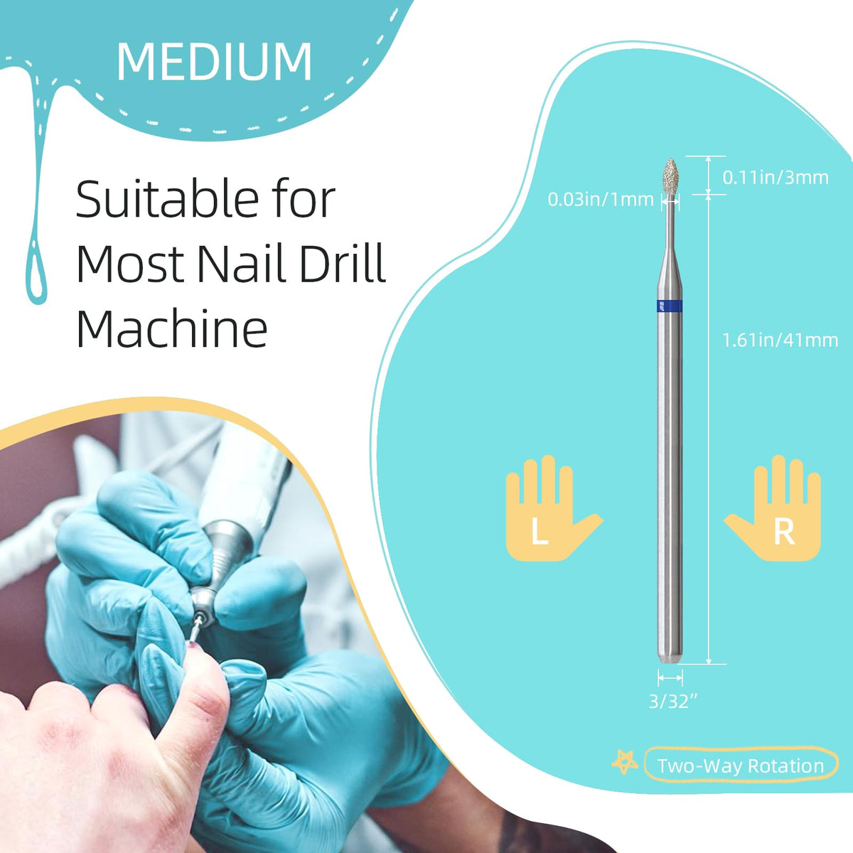 HYTOOS 1mm Mini Flame Cuticle Clean Nail Drill Bit, 5Pcs/Set Russian Diamond Nail Bits Professional Safety Under Nail Cleaner Burr for Cuticle Dead Skin, Electric Nails Drill Accessories, Medium