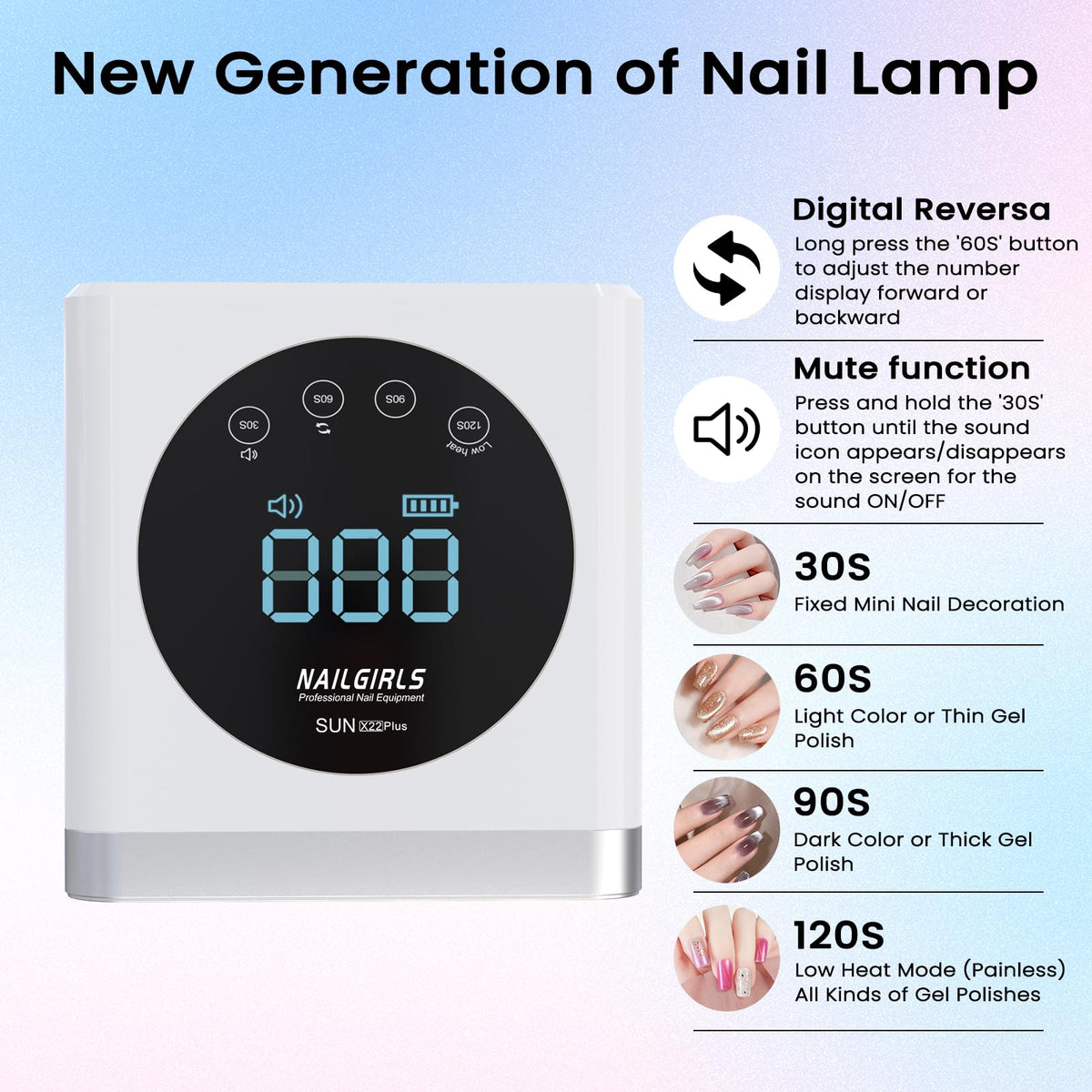 NAILGIRLS Cordless Rechargeable UV LED Nail Lamp, 150W UV Light for Gel Nail, Nail Lamps for Gel Polish with 4 Time Setting, Portable UV Nail Light, Professional Fast Curing Lamp for Salon