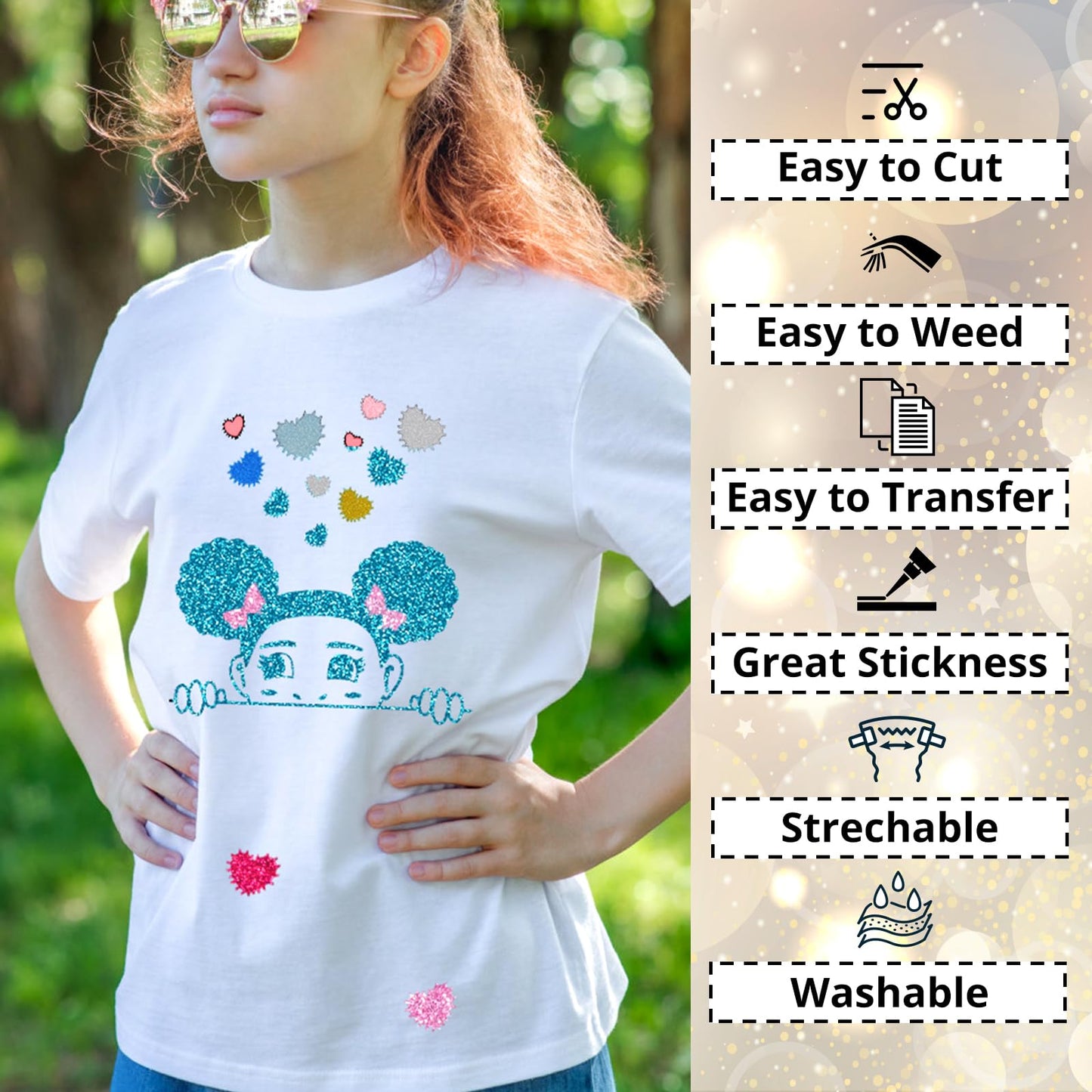 HTVRONT Automatic Heat Press 2 Bundle - Automatic Heat Press 2 & 15 Pack 12" x 10" Glitter Heat Transfer Vinyl