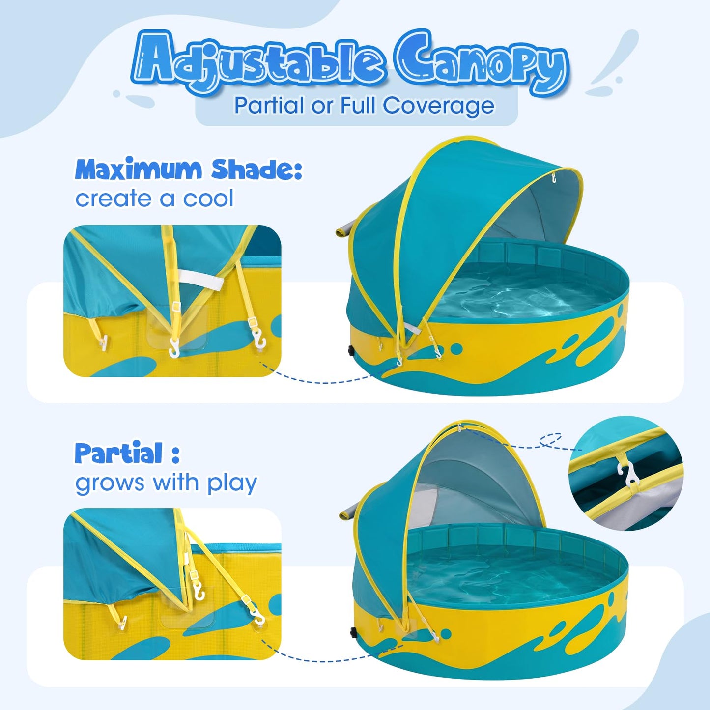 Peradix Paddling Pool for Kids and Pets, 48in Portable Baby Pool with Canopy Non Inflatable & UV Protection, Toddlers Ball Pit and Kiddie Splash Toys for Backyard Beach Tent Easy Pop Up Outdoor