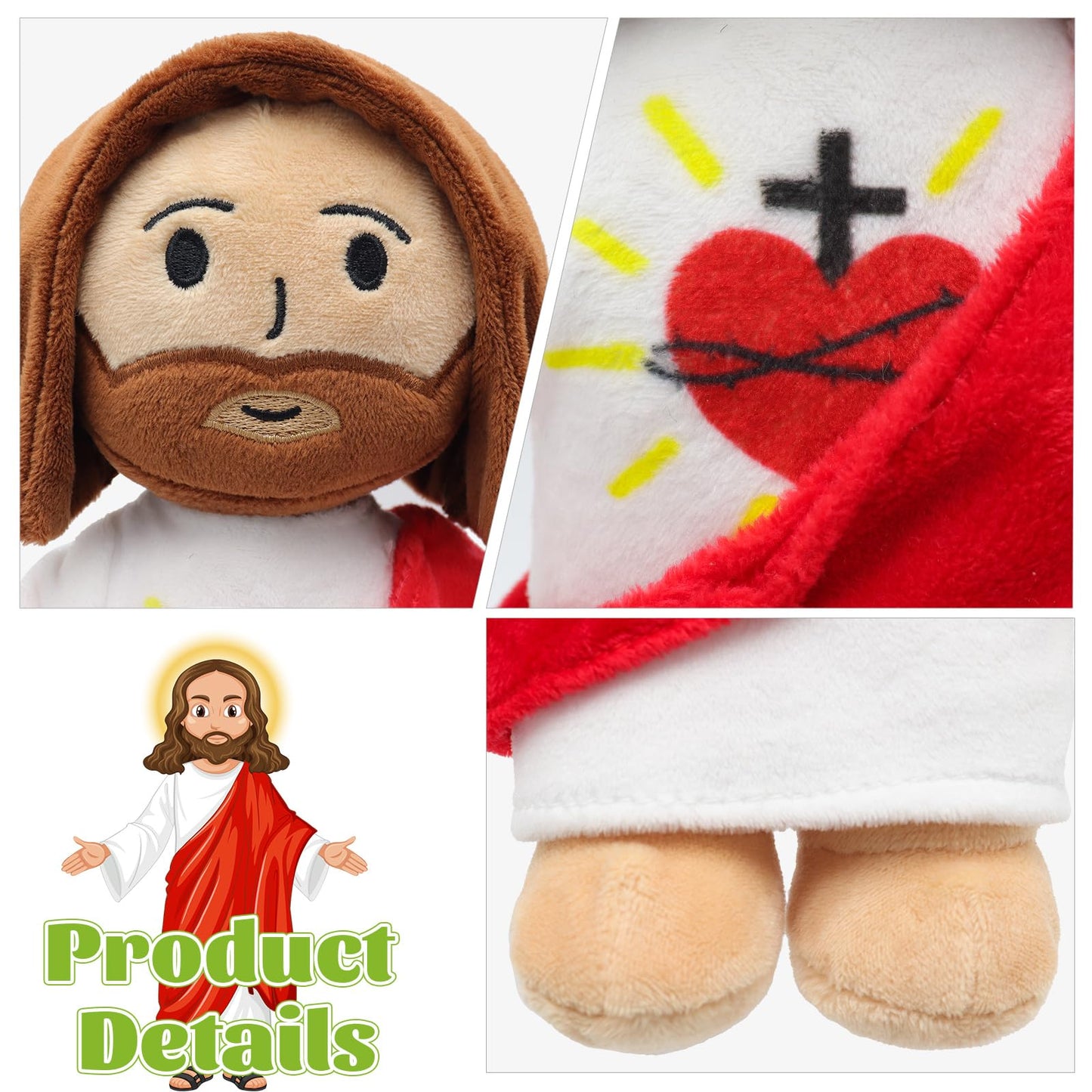 Yelakey 13" Jesus Plush Toy Heart of Jesus Plushie Savior Stuffed Doll for Church Sunday School Religious Easter Gift for Children Kids (Pack of 2)