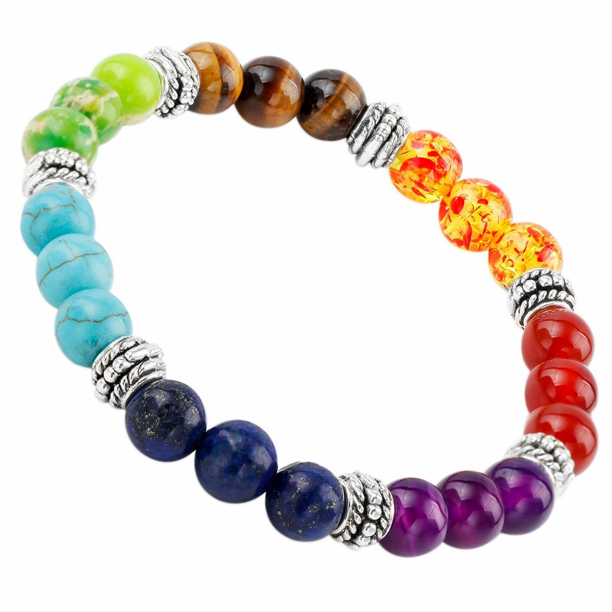 TUMBEELLUWA Beads Bracelets for Men and Women, Semi Precious Stone Yoga Beads Chakra Bracelet,7 Color Chakra